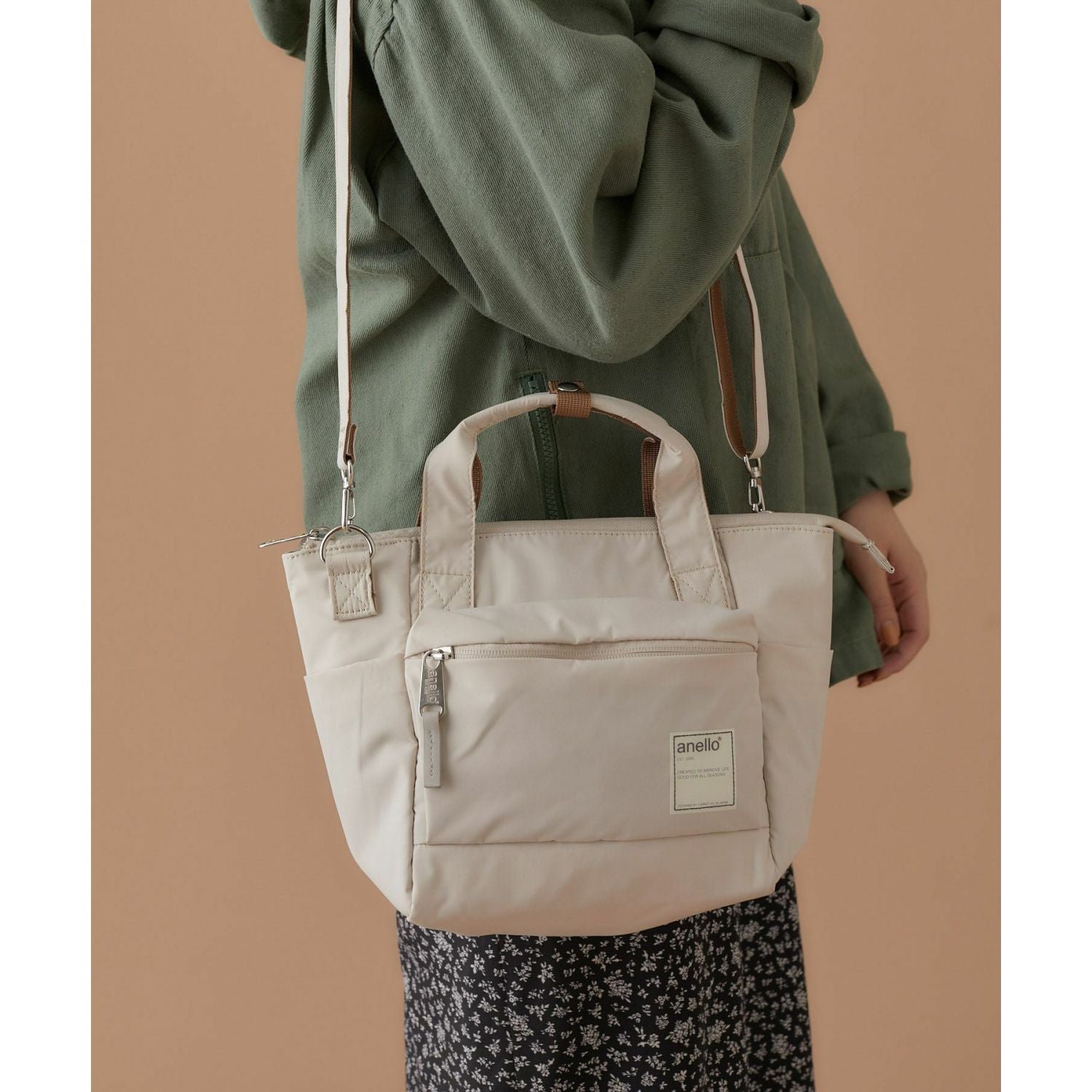 Anello Circle 2Way Mini Tote Bag (Light Beige)