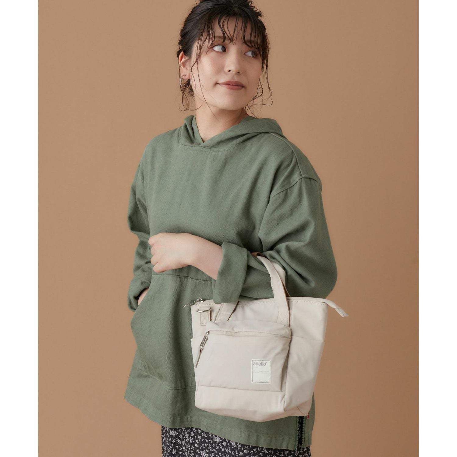 Anello Circle 2Way Mini Tote Bag (Light Beige)