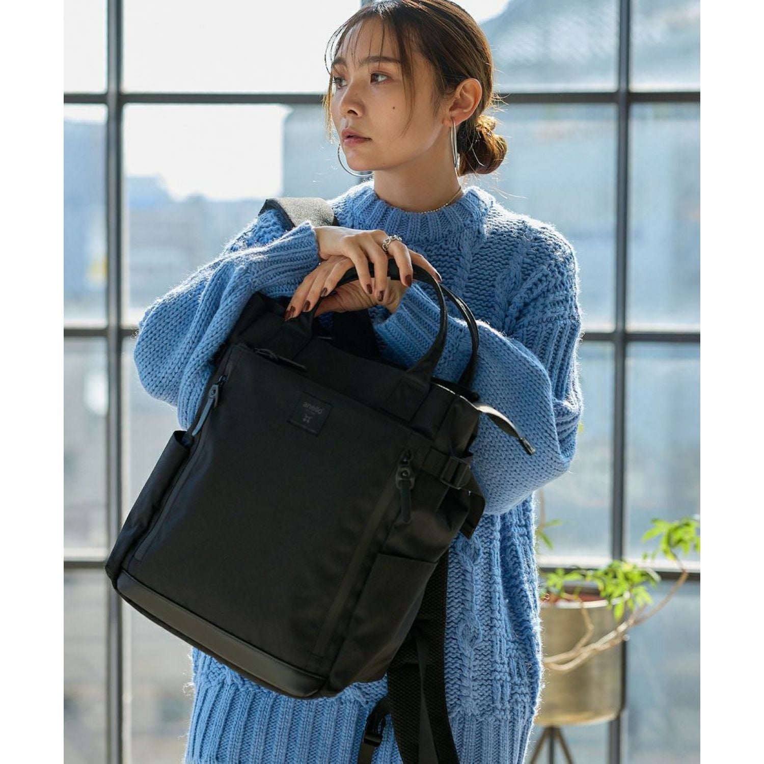 Anello Solid 2Way Tote Backpack (Black)