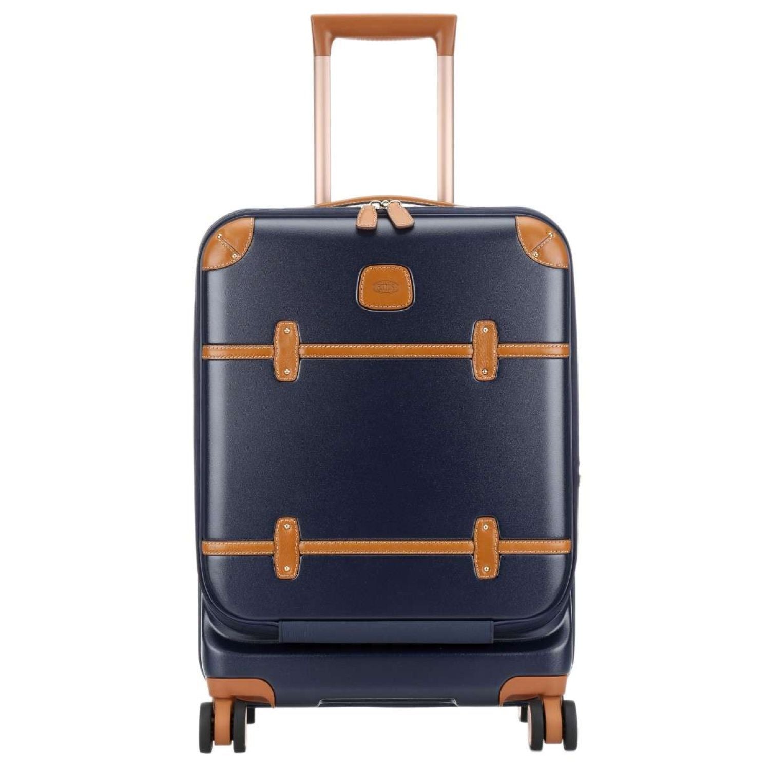 BRIC'S Bellagio V2 21" Carry On Luggage With Front Access Opening Spinner + Pocket with USB (Blue/Tobacco)