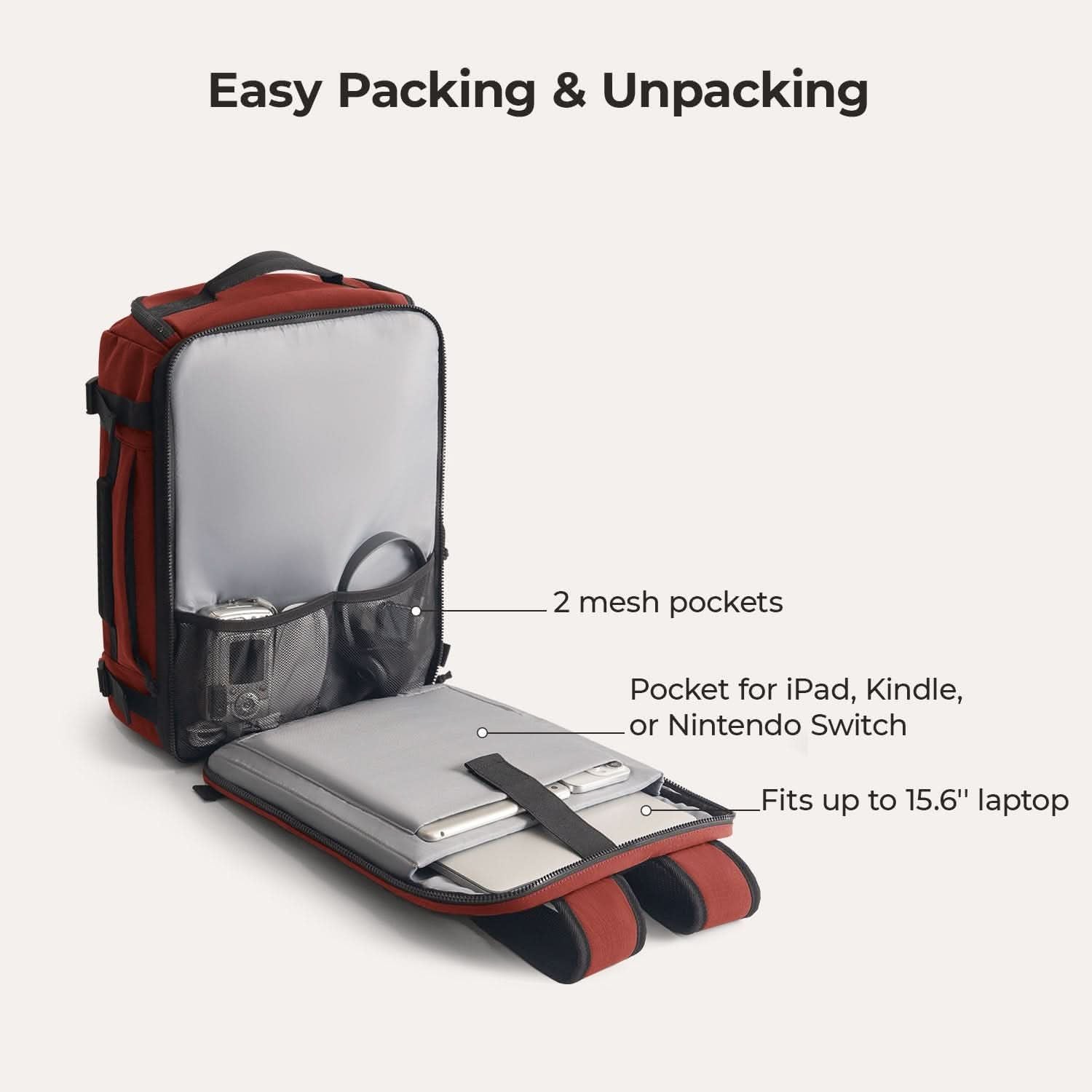 Bagsmart Blast Quick Access Carry On Travel Backpack Extended 38L (Brandy Snifter)