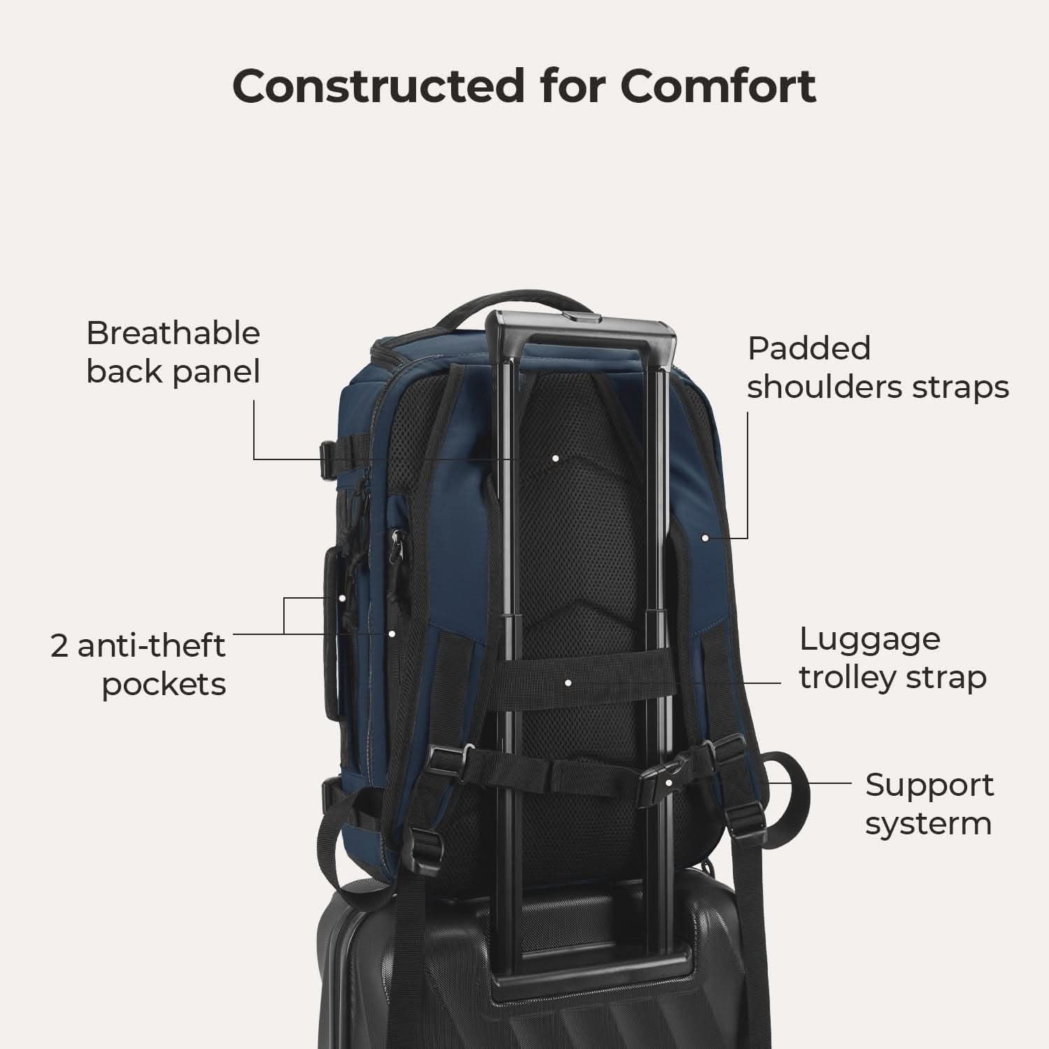Bagsmart Blast Quick Access Carry On Travel Backpack Extended 38L (Navy Blue)
