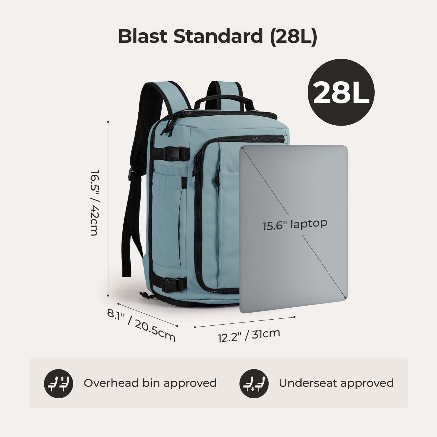 Bagsmart Blast Quick Access Carry On Travel Backpack Standard 28L (Arona)