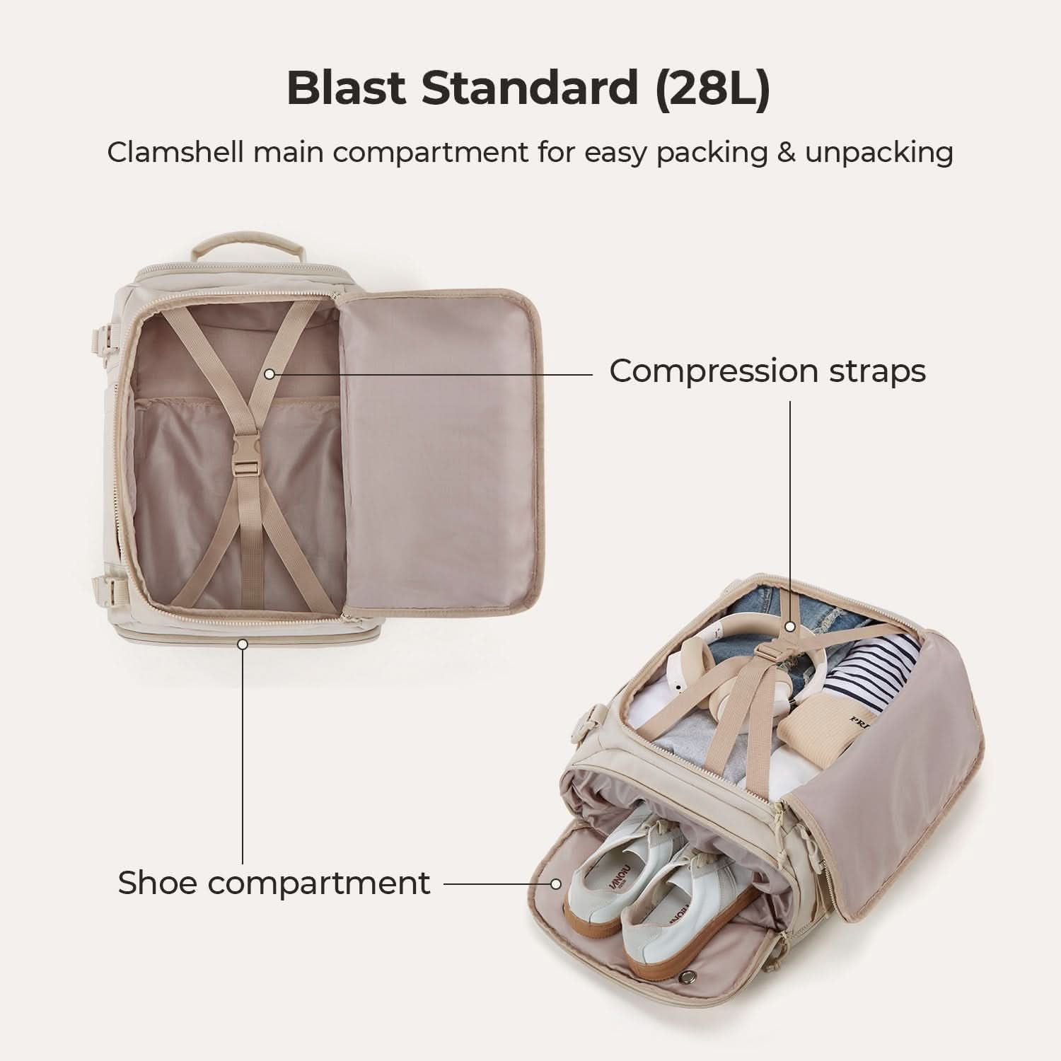 Bagsmart Blast Quick Access Carry On Travel Backpack Standard 28L (Beige)