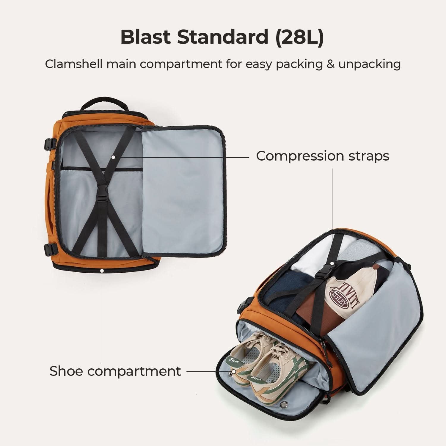 Bagsmart Blast Quick Access Carry On Travel Backpack Standard 28L (Orange)