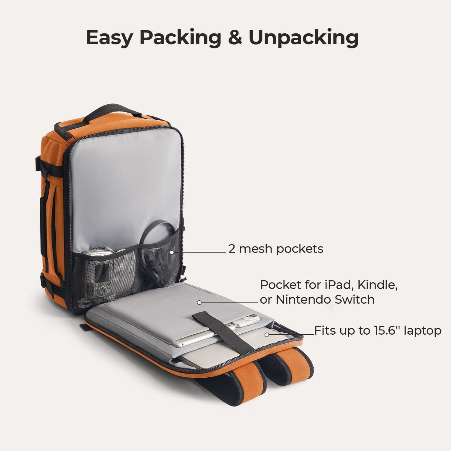 Bagsmart Blast Quick Access Carry On Travel Backpack Standard 28L (Orange)