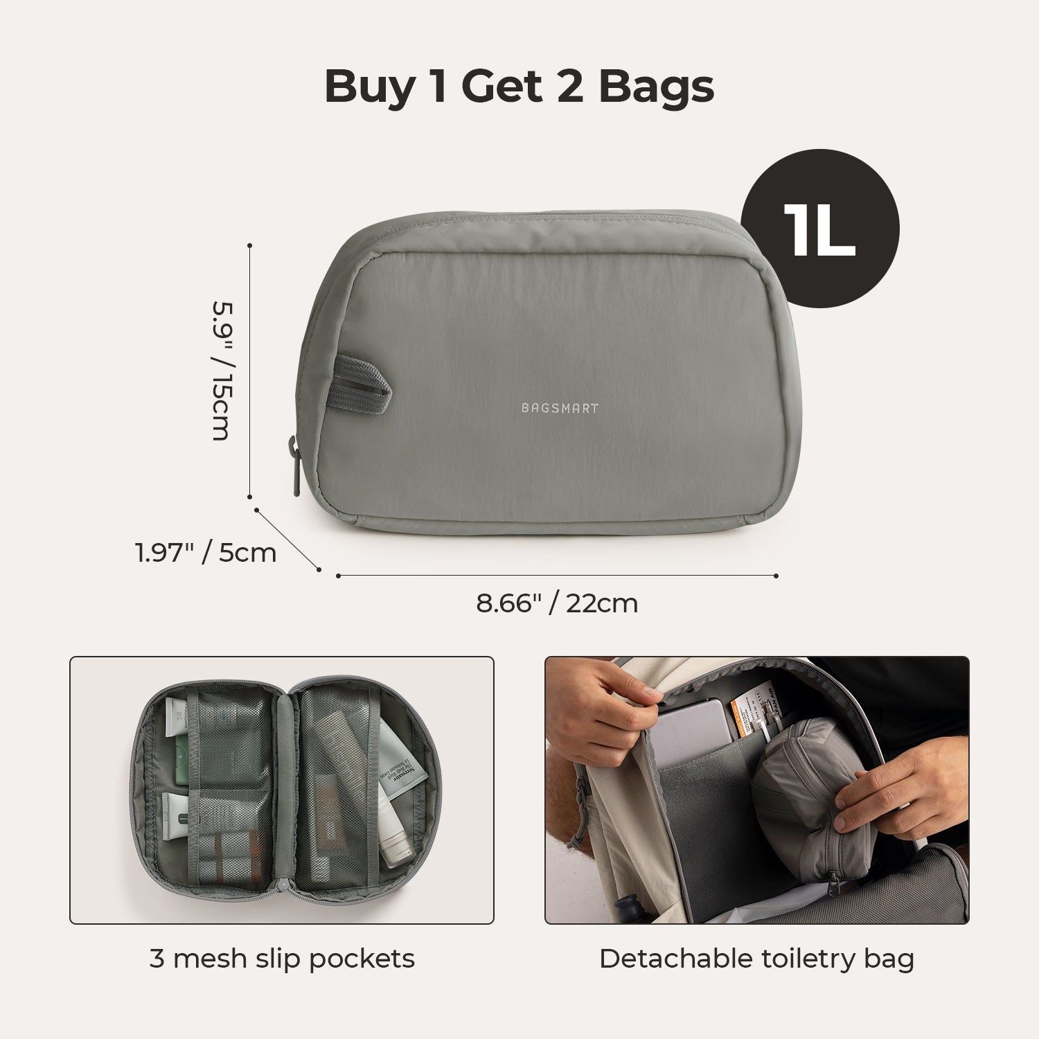 Bagsmart Soar 180 Open Clamshell Travel Backpack 25L Set (Gray)