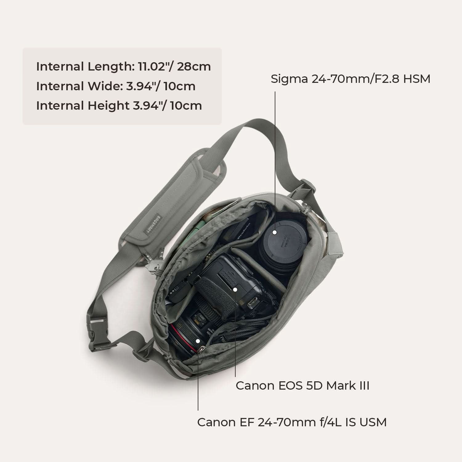 Bagsmart Soar Camera Sling Bag With Tripod Holder 6L (Gray)