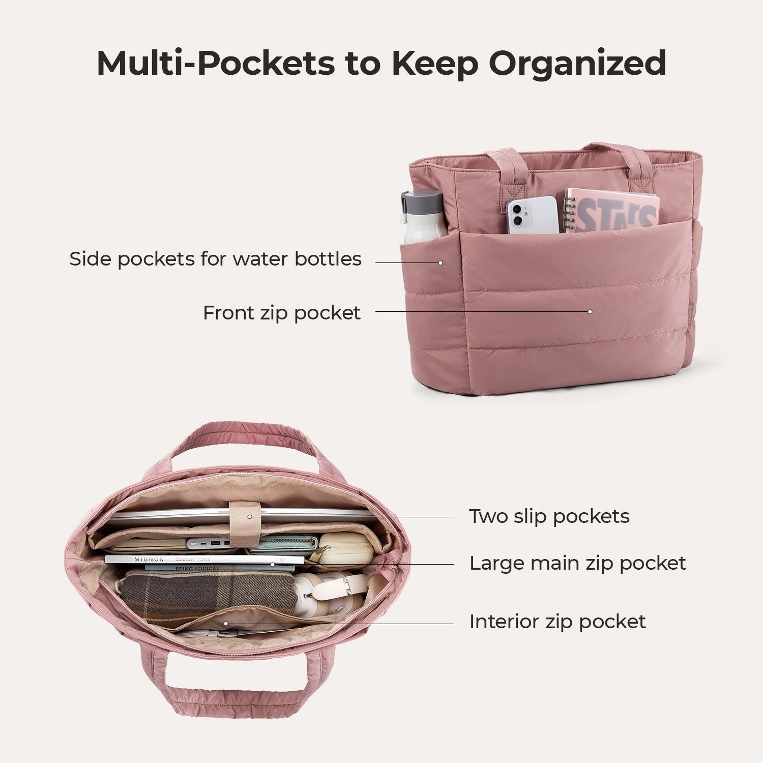 Bagsmart Zora Puffy Tote 20L (Dark Pink)