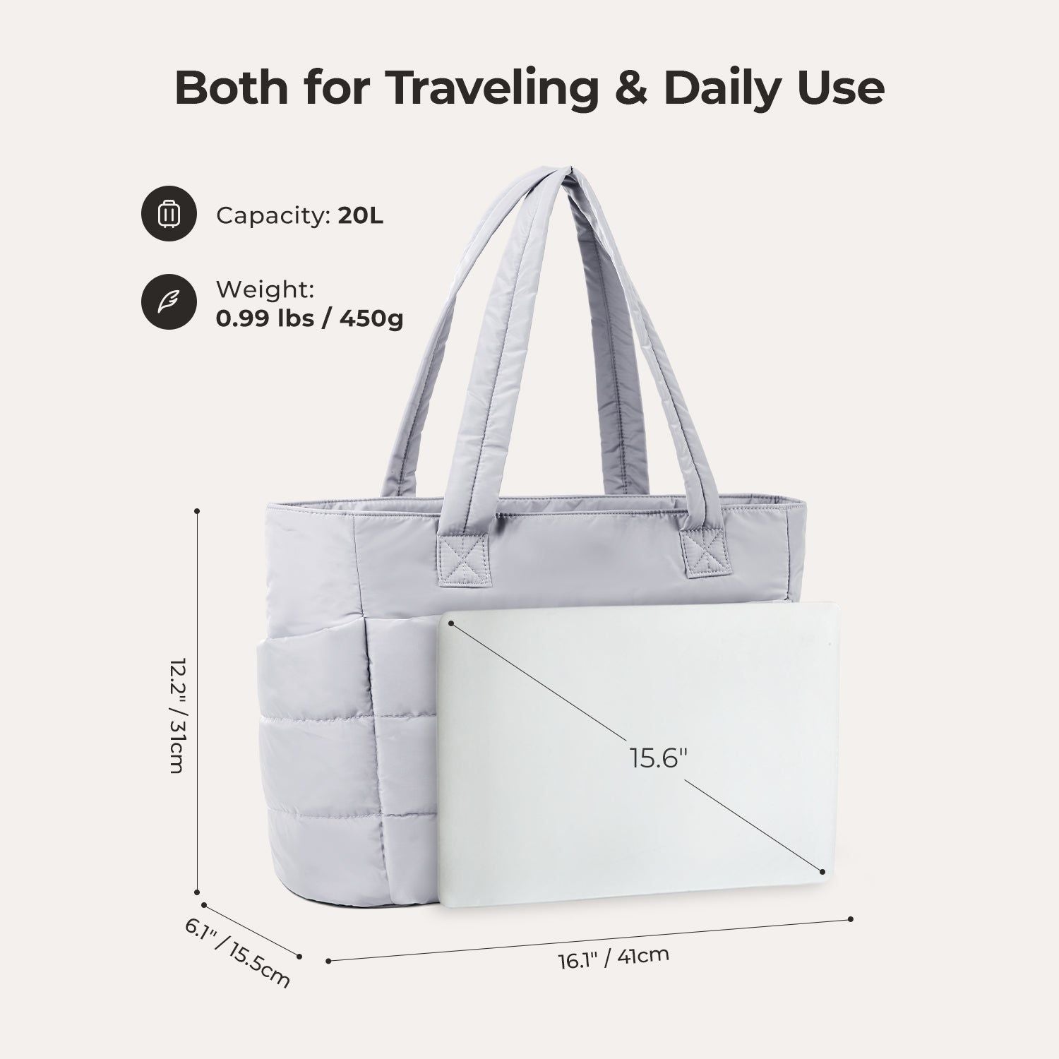 Bagsmart Zora Puffy Tote 20L (Grey)