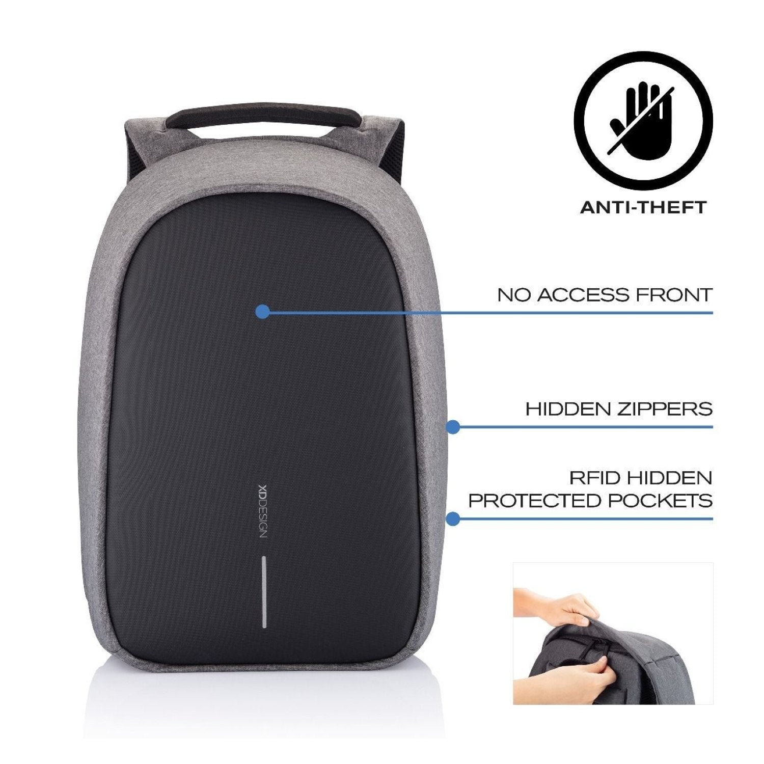 Bobby Hero Small Anti-Theft Backpack - Grey