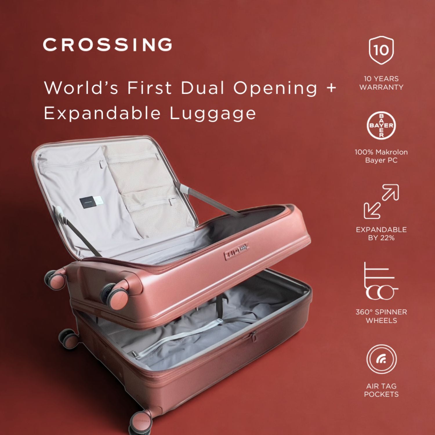 CROSSING INVI 20" Carry On Expandable Luggage With Front & Middle Access - Latte