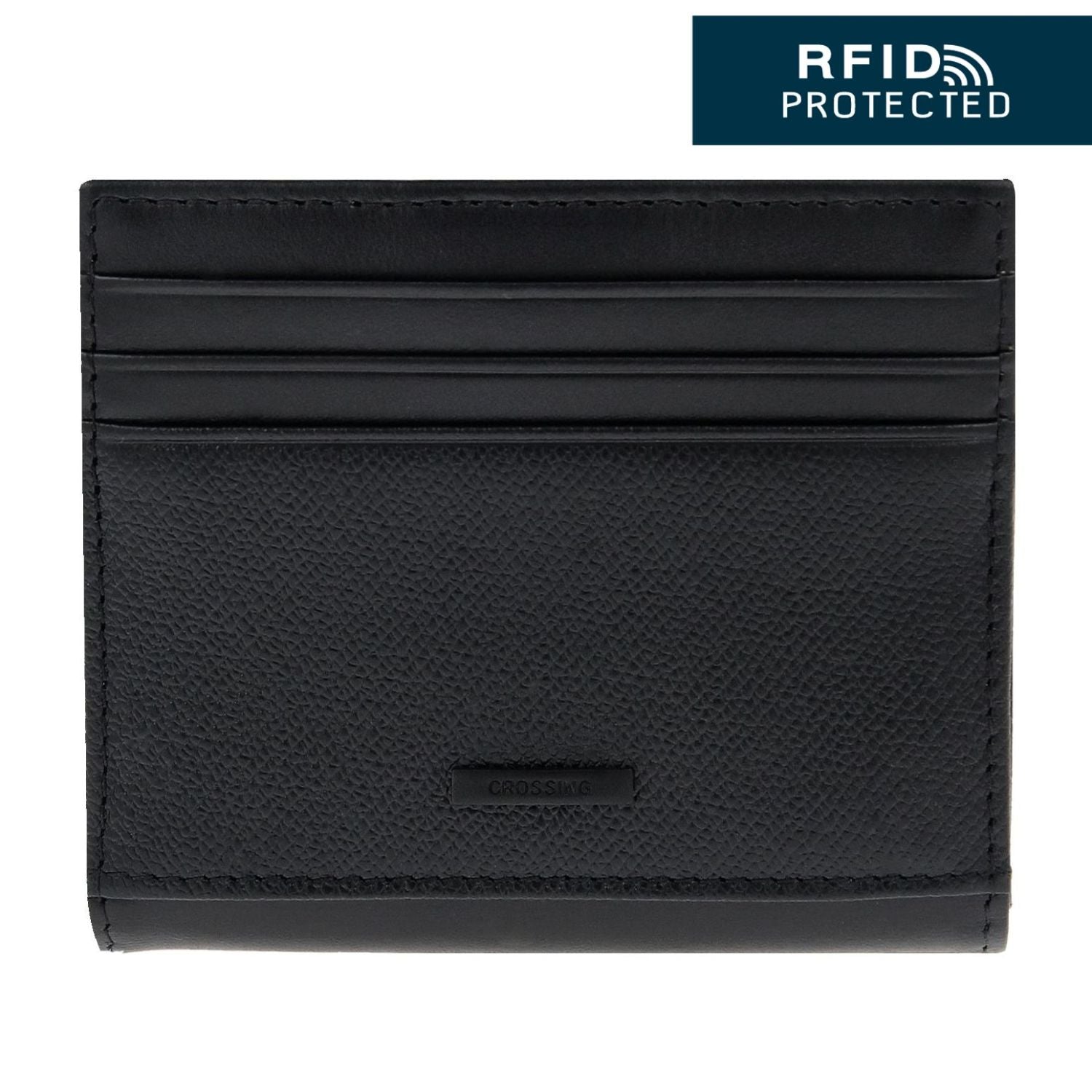 Crossing Elite Leather Card Case With Button Closure RFID - Black