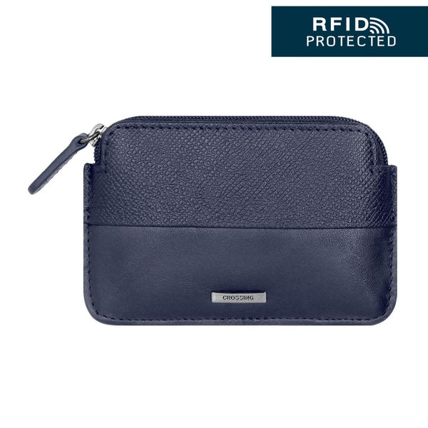 Crossing Infinite Leather Key Coin Pouch With Card Slots RFID - Blue