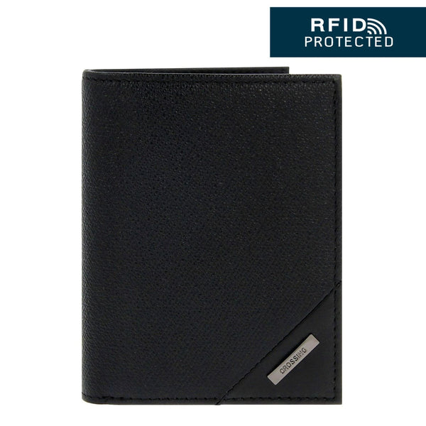Crossing Riforma Short Leather Wallet With Coin Pouch RFID - Black