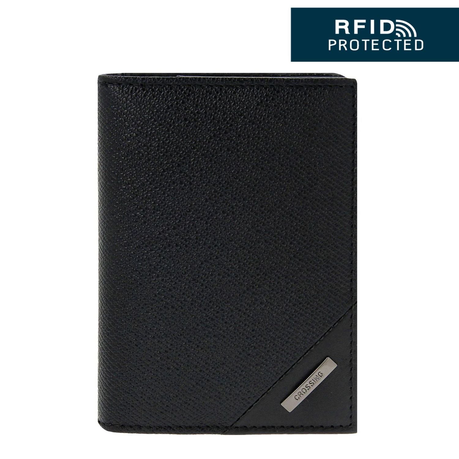 Crossing Riforma Vertical Leather Card Case With Magnet Closure RFID - Black