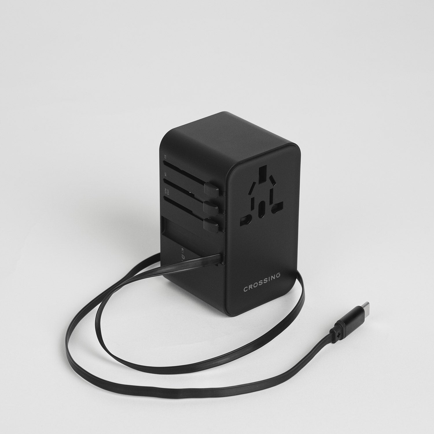 Crossing World Travel Adaptor 70W with 2 X USB-A + 2 X USB-C with Built-In Type C Cable - Black