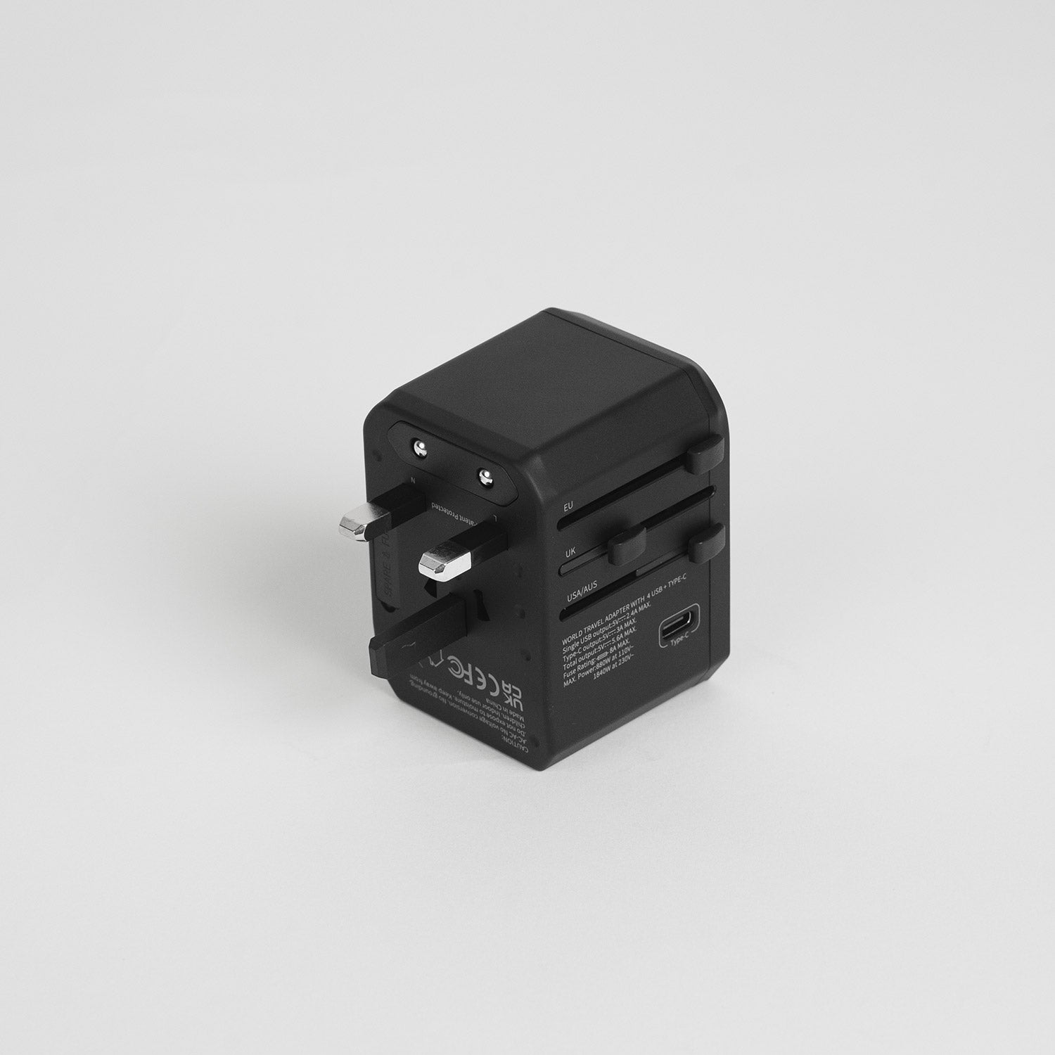 Crossing World Travel Adaptor with 4 X USB and 1 X USB-C - Black