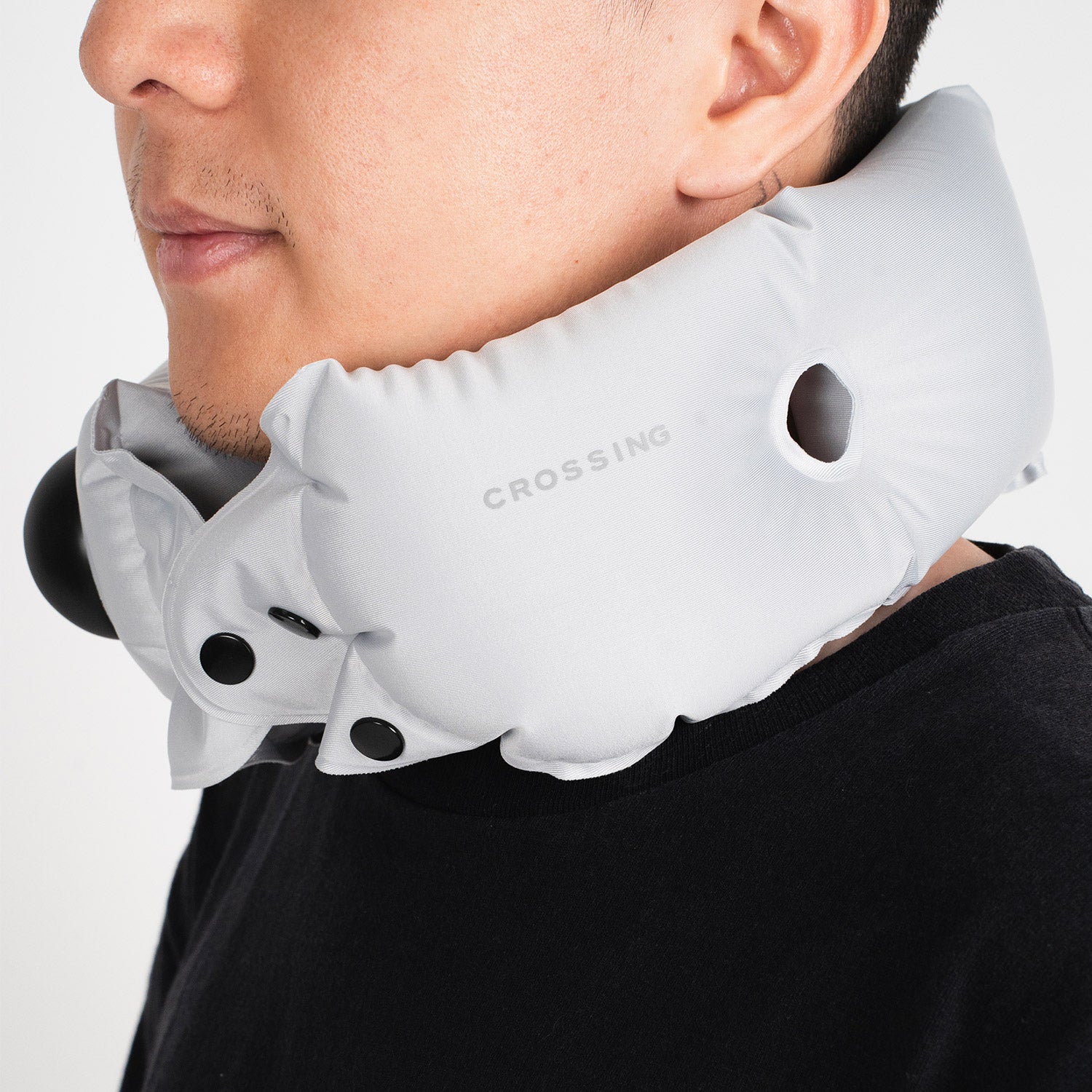 Crossing Inflatable Air Pump Neck Travel Pillow - Grey
