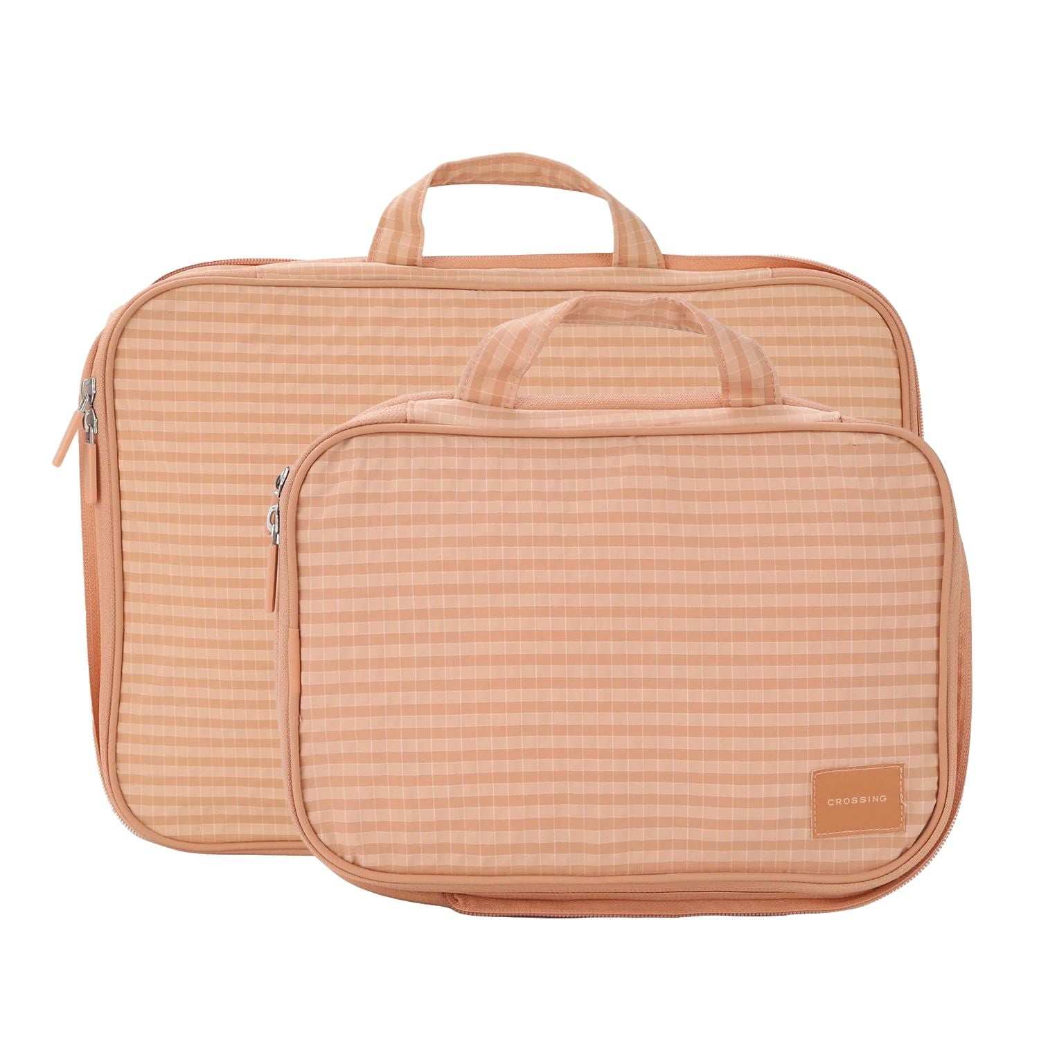 Crossing Waterproof Rayon Checked Compression Packing Cube Set (2-Piece Set) - Coral