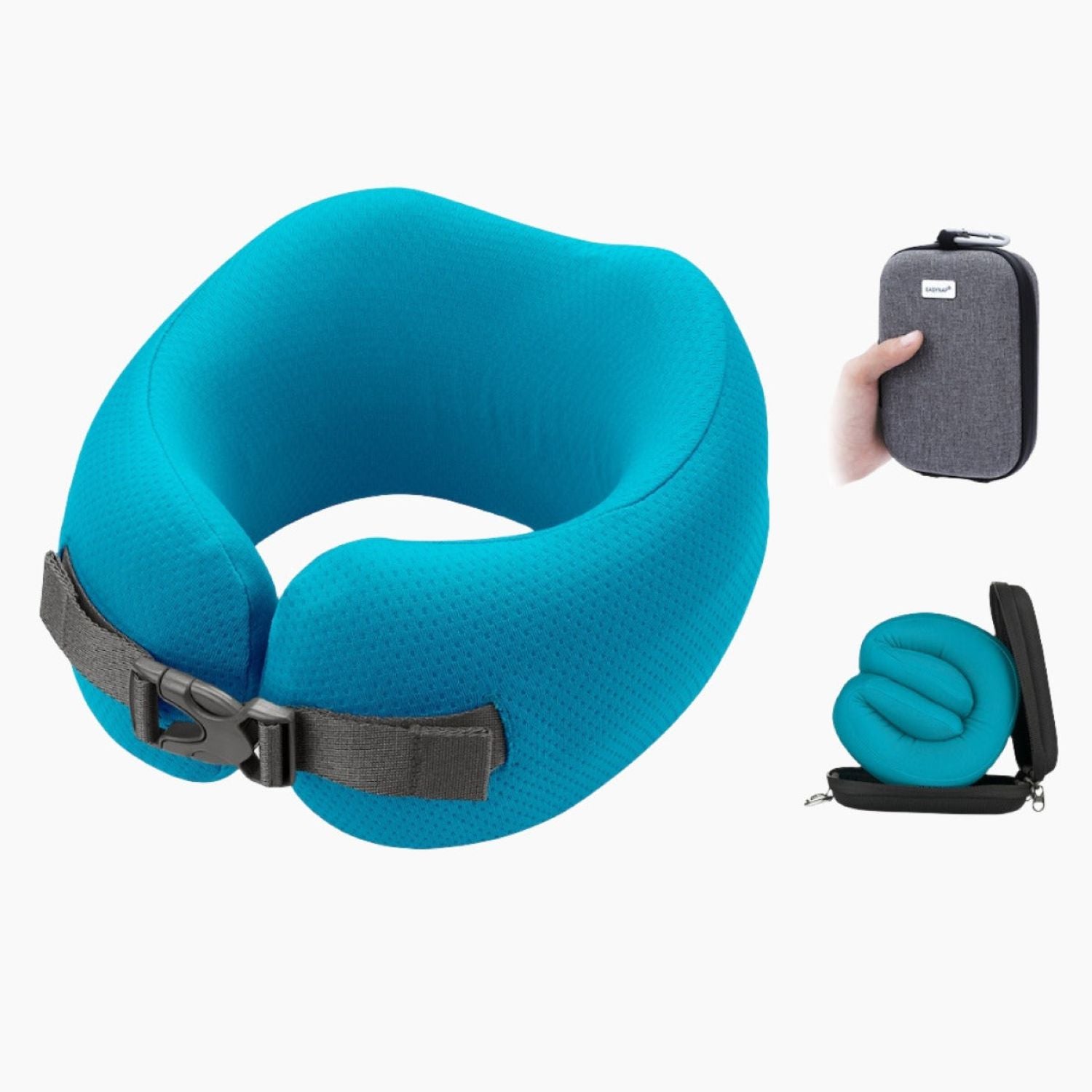 Easynap Foldable Pocket Travel Neck Pillow With Pouch Medium - Algiers Blue (Turquoise)