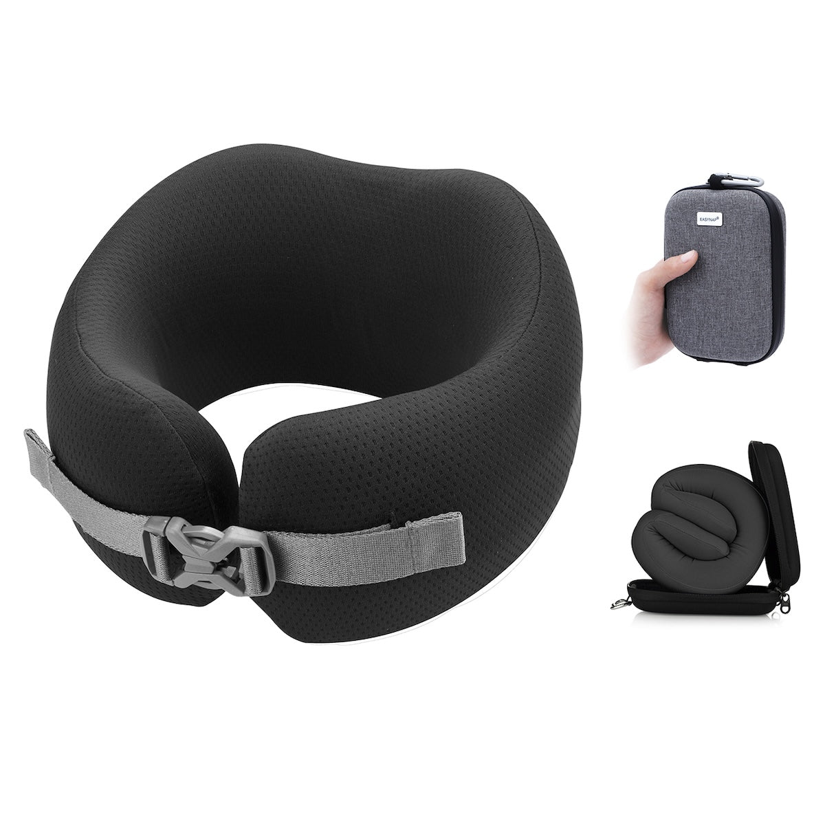 Easynap Foldable Pocket Travel Neck Pillow With Pouch Small - Moonless Night (Black)
