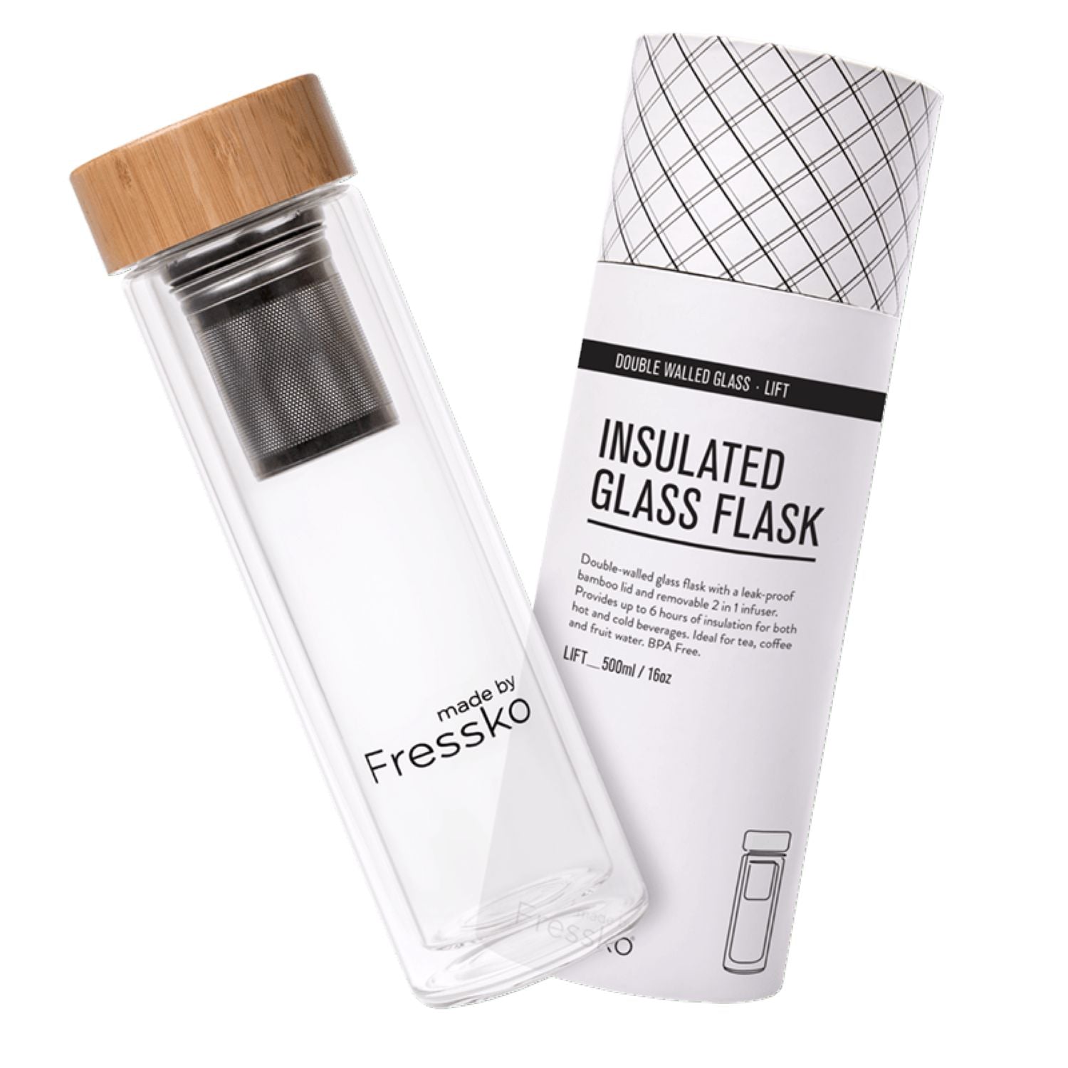 Made By Fressko Lift 16oz Infuser Glass Flask - Clear