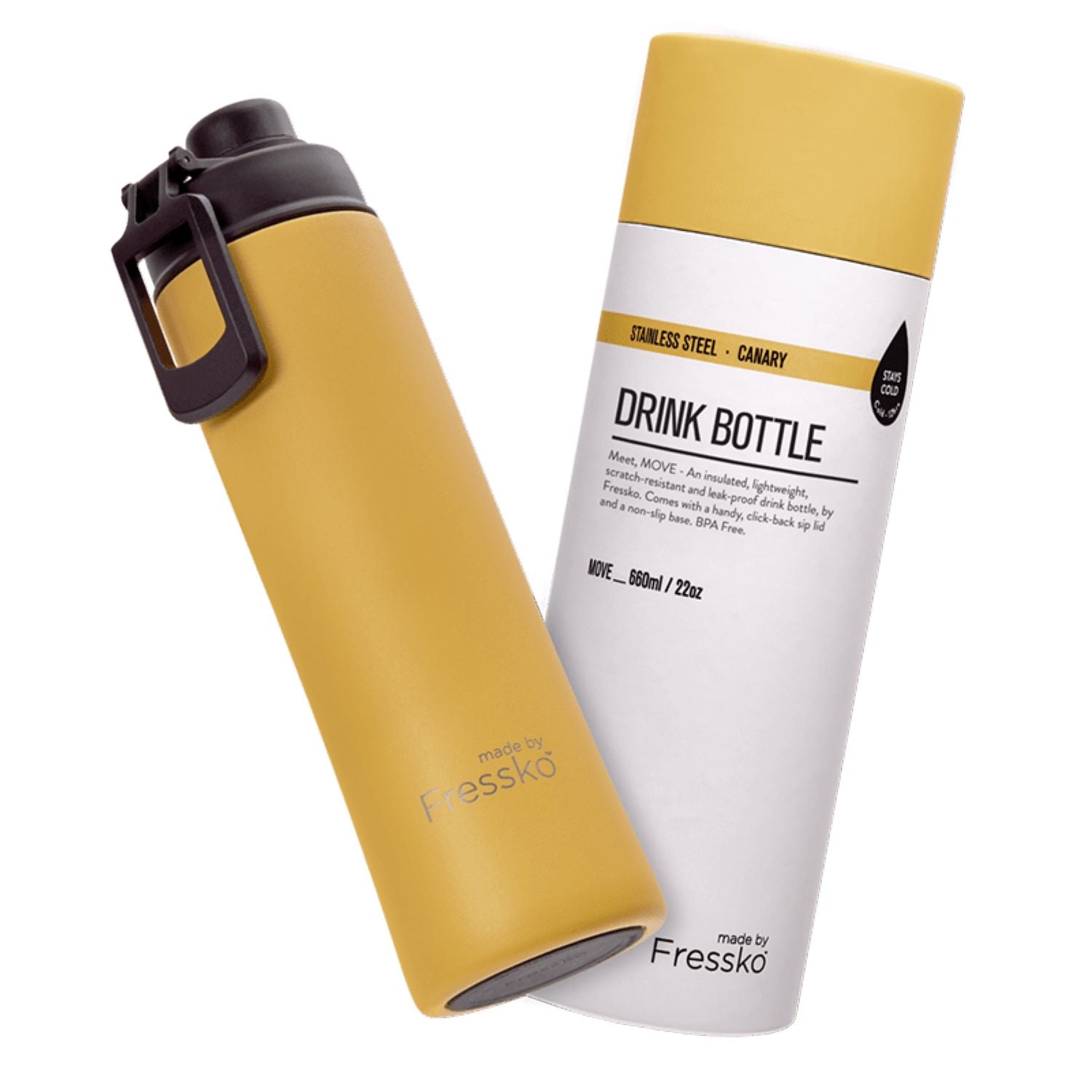 Made By Fressko Move 22oz Insulated Stainless Steel Drink Bottle - Canary
