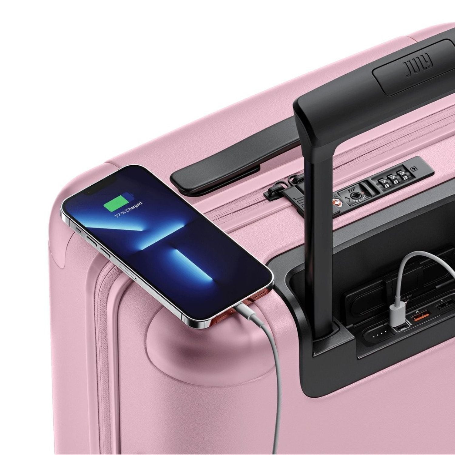 July Carry On Original Polycarbonate 21" Luggage With Power Bank & Usb/Usb-C Cable - Blush Pink