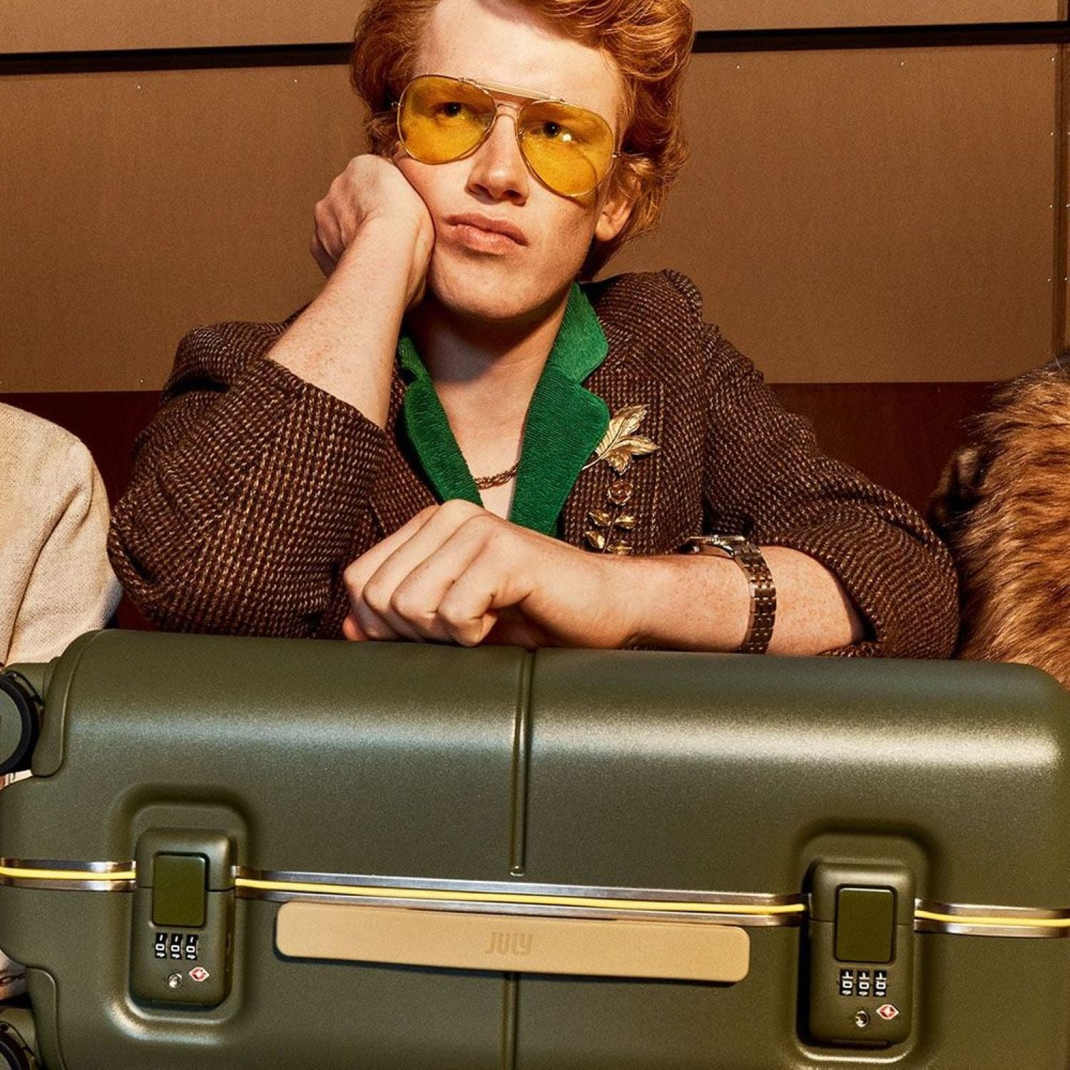 July Carry On Trunk Polycarbonate 21" Luggage With Fast Charge Usb-C Cable - Moss