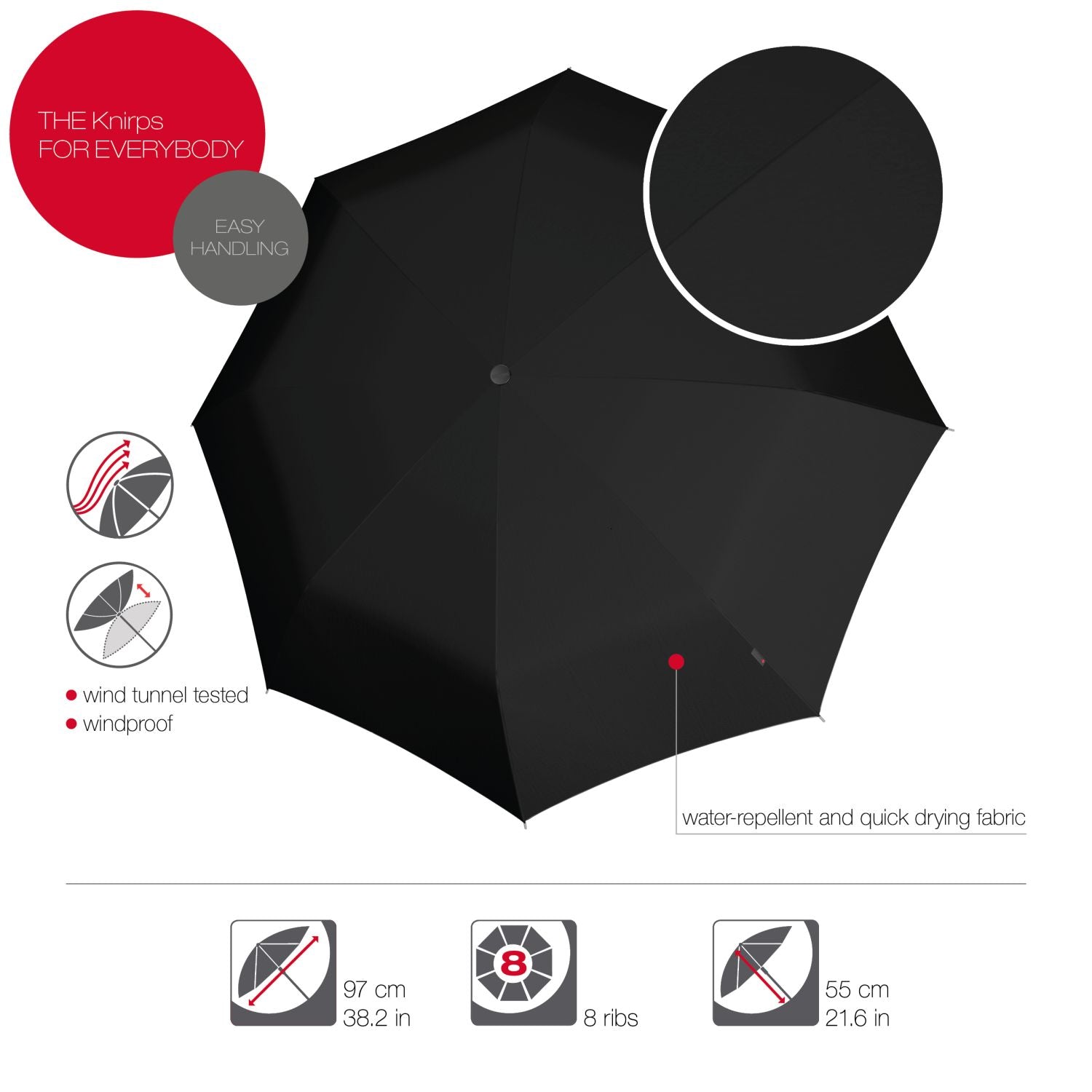 Knirps A.200 Medium Duomatic Umbrella - Black