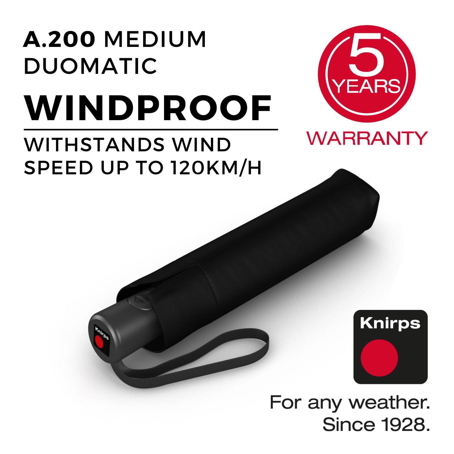 Knirps A.200 Medium Duomatic Umbrella - Black