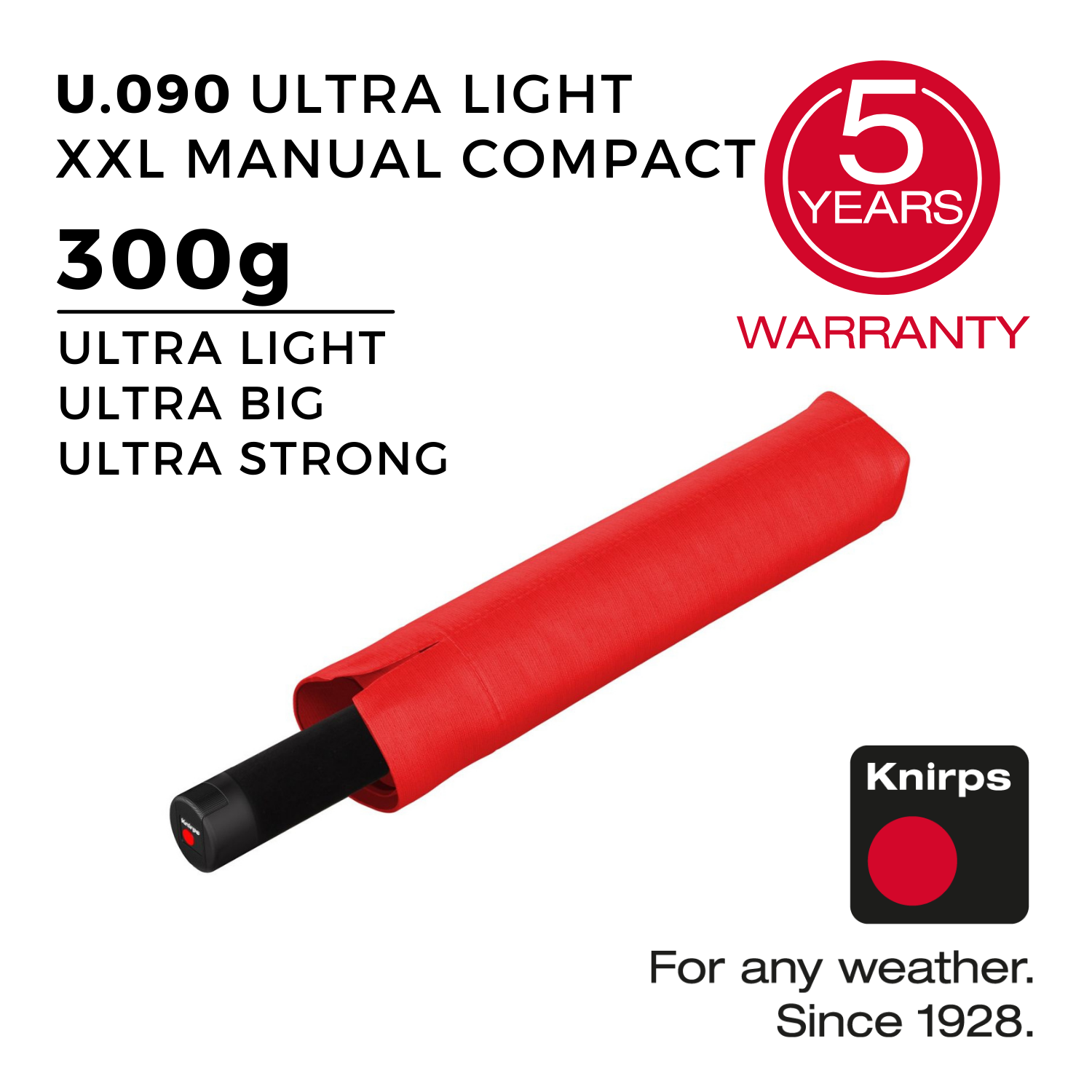 Knirps U.090 Ultralight XXL Manual Compact Umbrella - Red