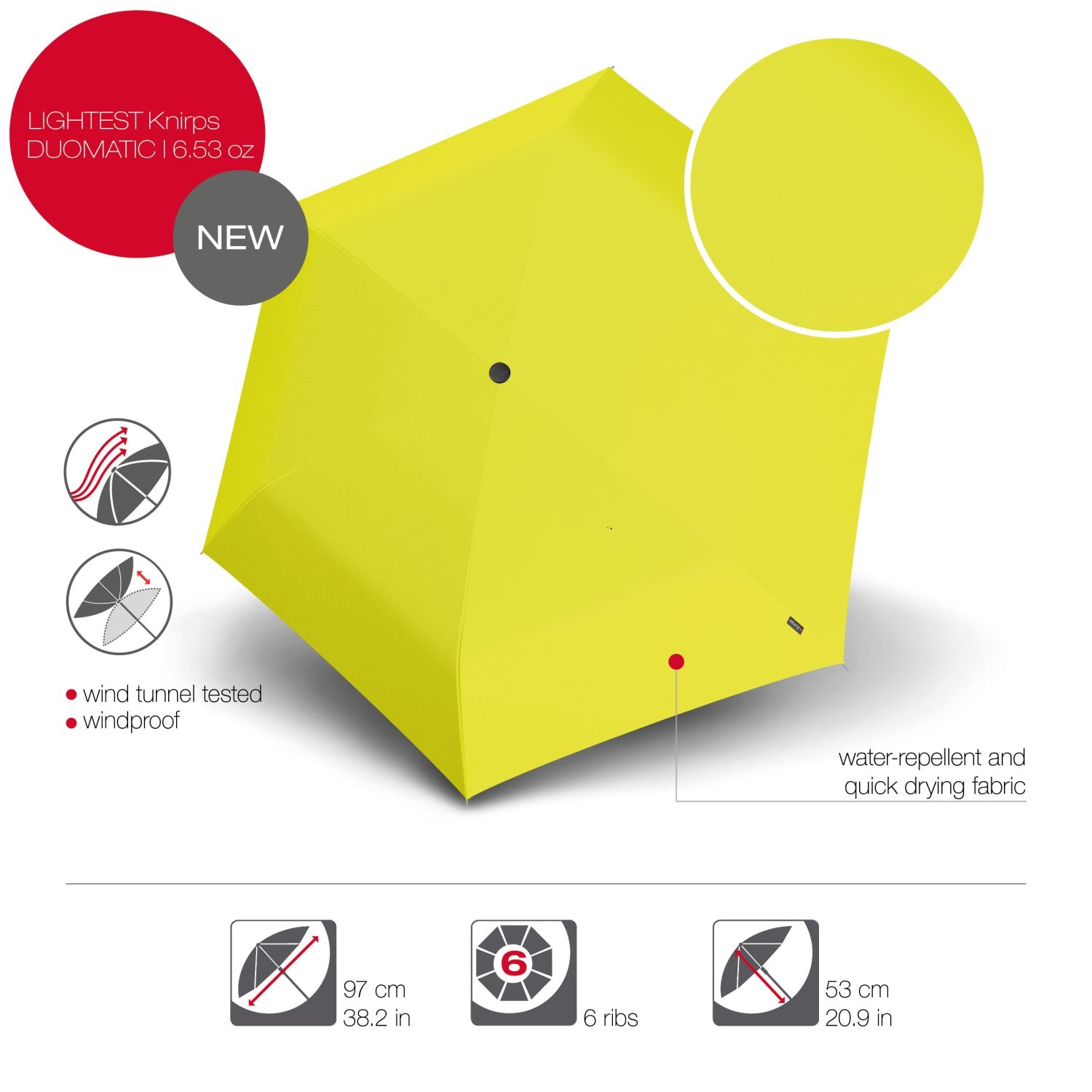 Knirps U.200 Ultra Light Duomatic Umbrella - Yellow