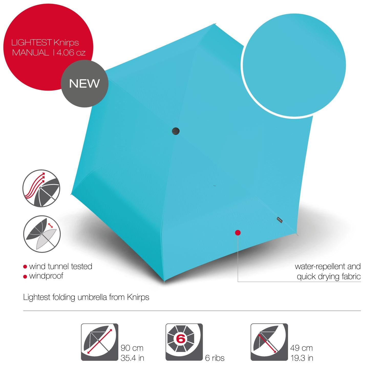 Knirps US.050 Ultra Light Slim Manual Umbrella - Aqua