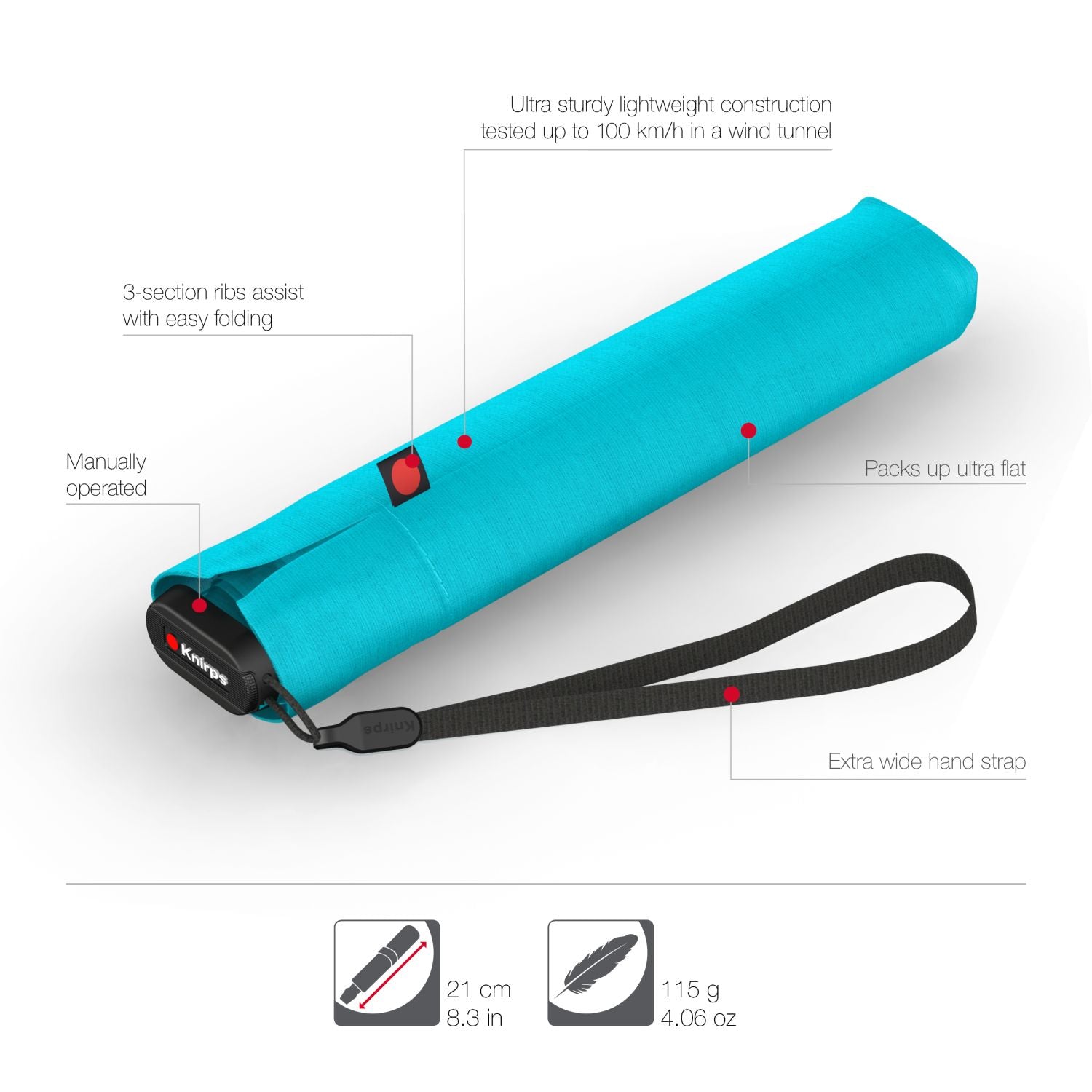 Knirps US.050 Ultra Light Slim Manual Umbrella - Aqua