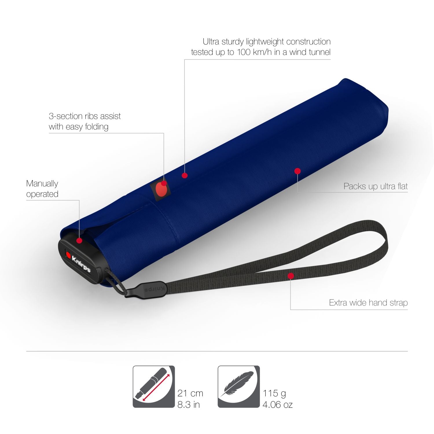 Knirps US.050 Ultra Light Slim Manual Umbrella - Navy