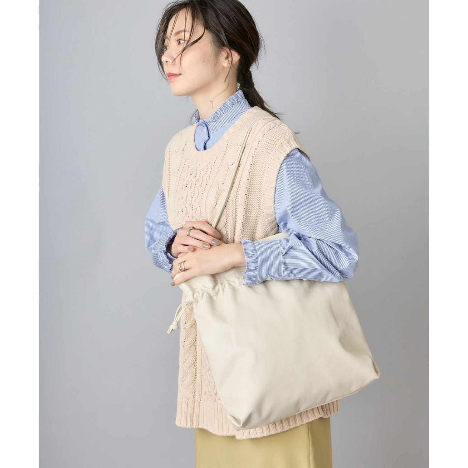 Legato Largo Washable Drawstring A4 Tote Bag (Mint Green)