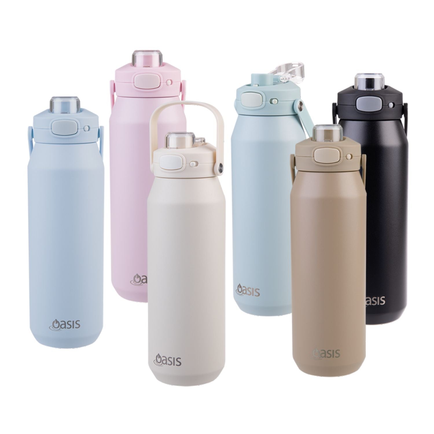 Oasis Ceramic Stainless Steel Triple Wall Capri Quick Release Drink Bottle 1L - Alabaster