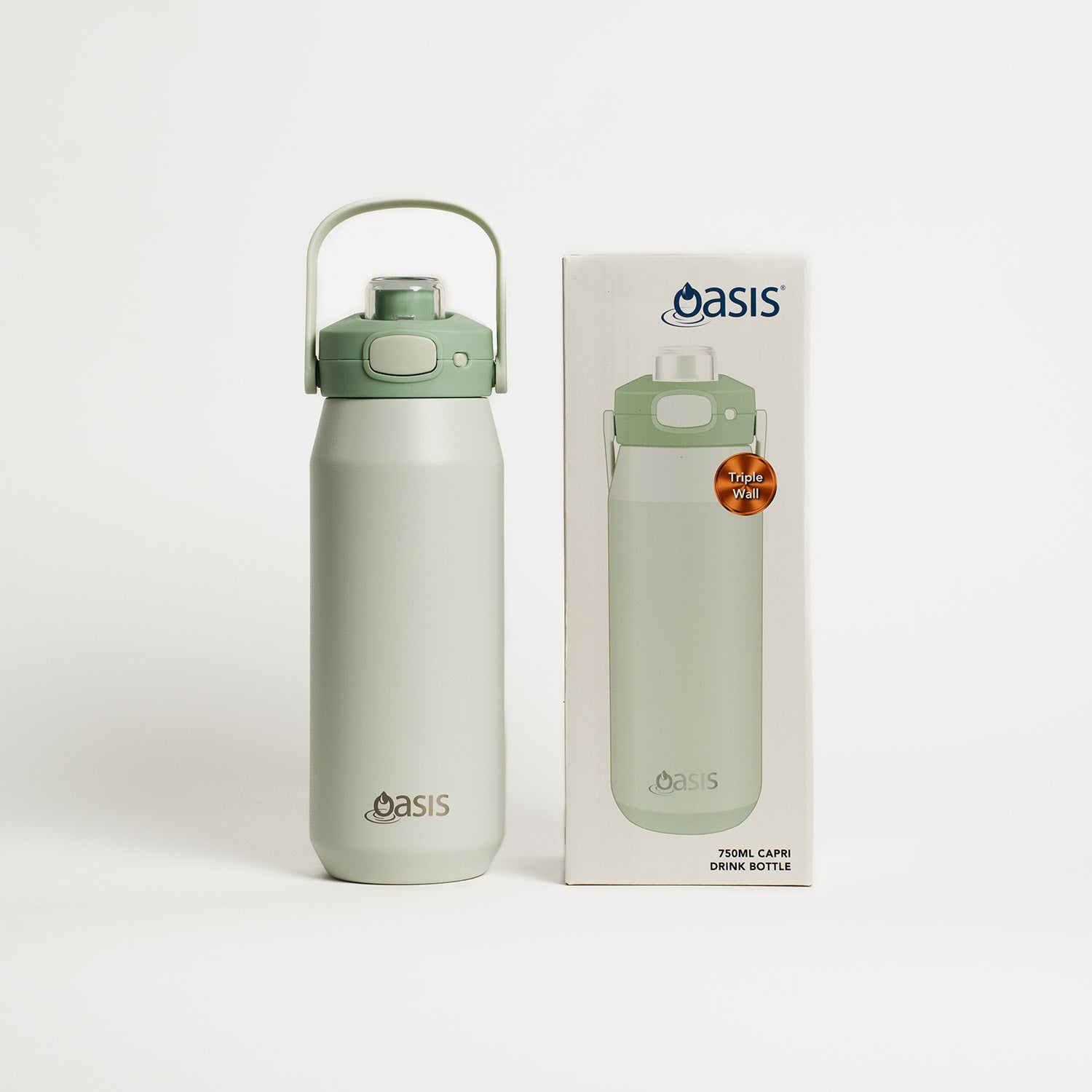 Oasis Ceramic Stainless Steel Triple Wall Capri Quick Release Drink Bottle 750ML - Mint Green