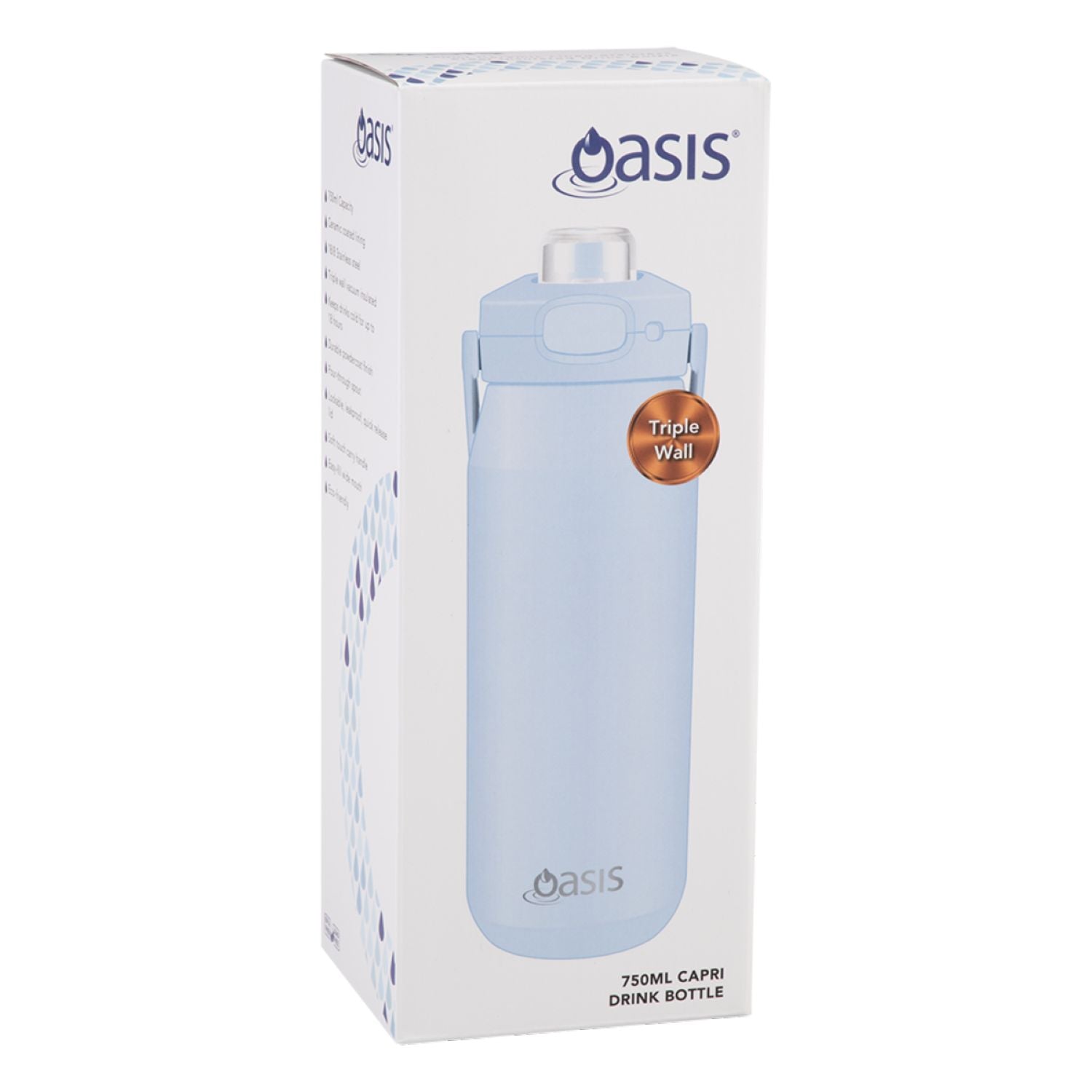 Oasis Ceramic Stainless Steel Triple Wall Capri Quick Release Drink Bottle 750ML - Periwinkle