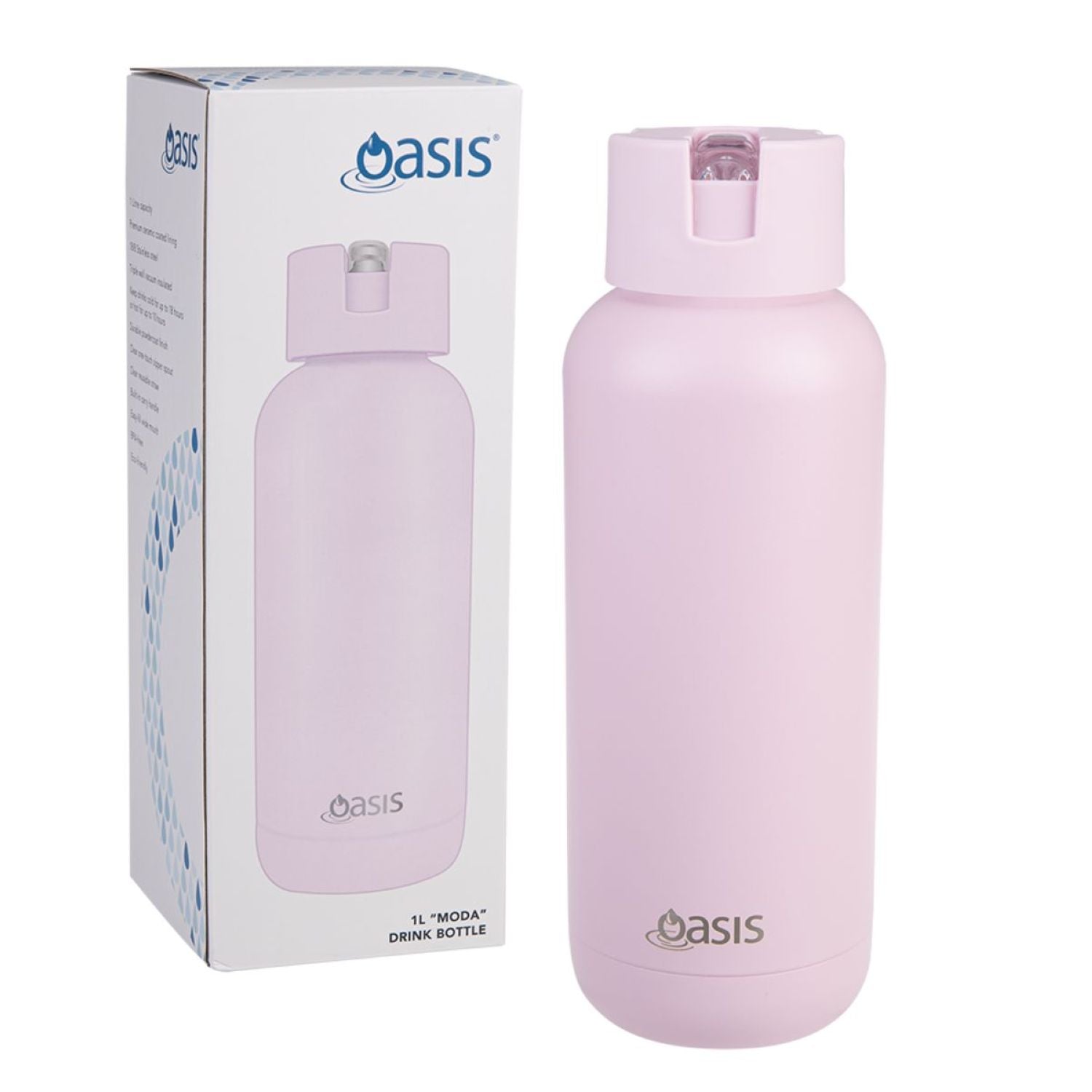 Oasis Stainless Steel Insulated Ceramic Moda Bottle 1L - Pink Lemonade
