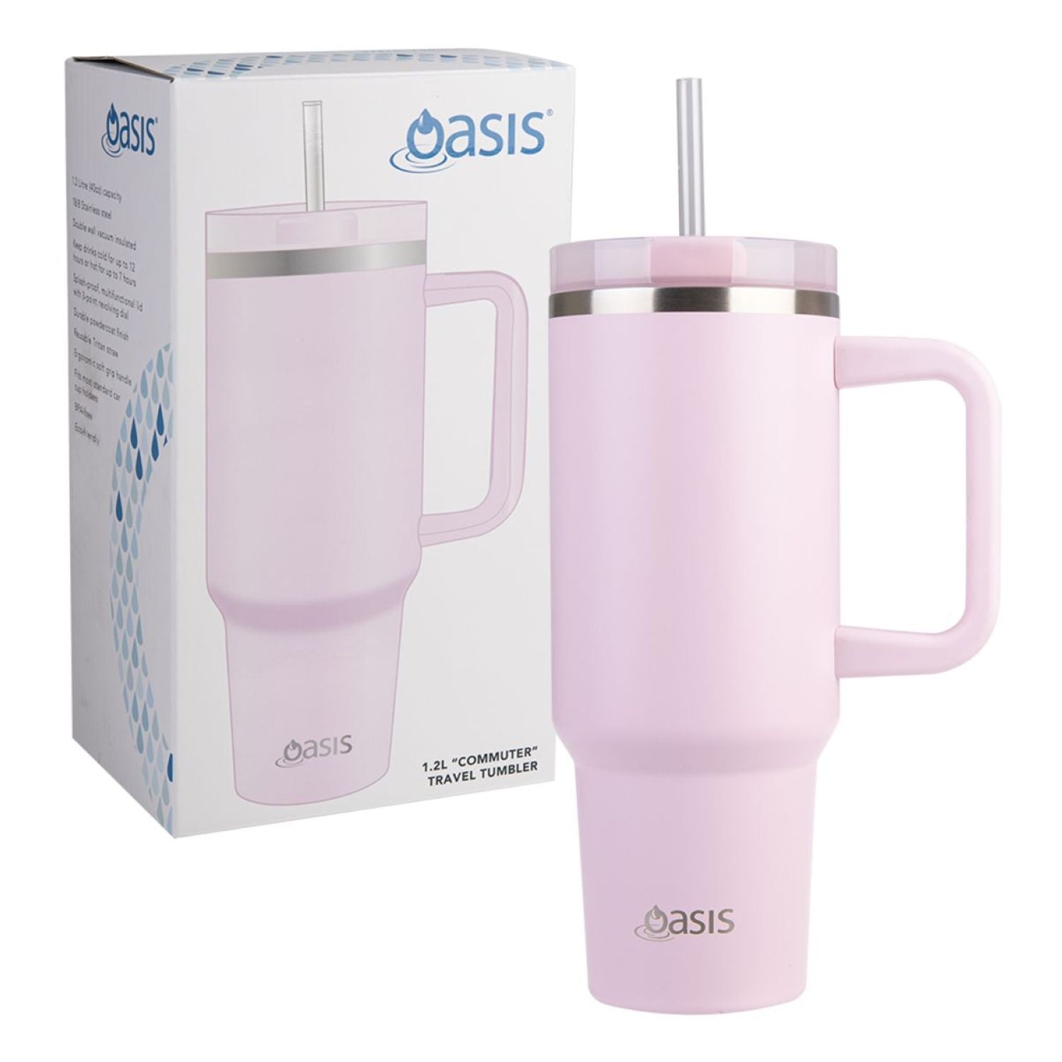 Oasis Stainless Steel Insulated Commuter Travel Tumbler 1.2L - Pink Lemonade