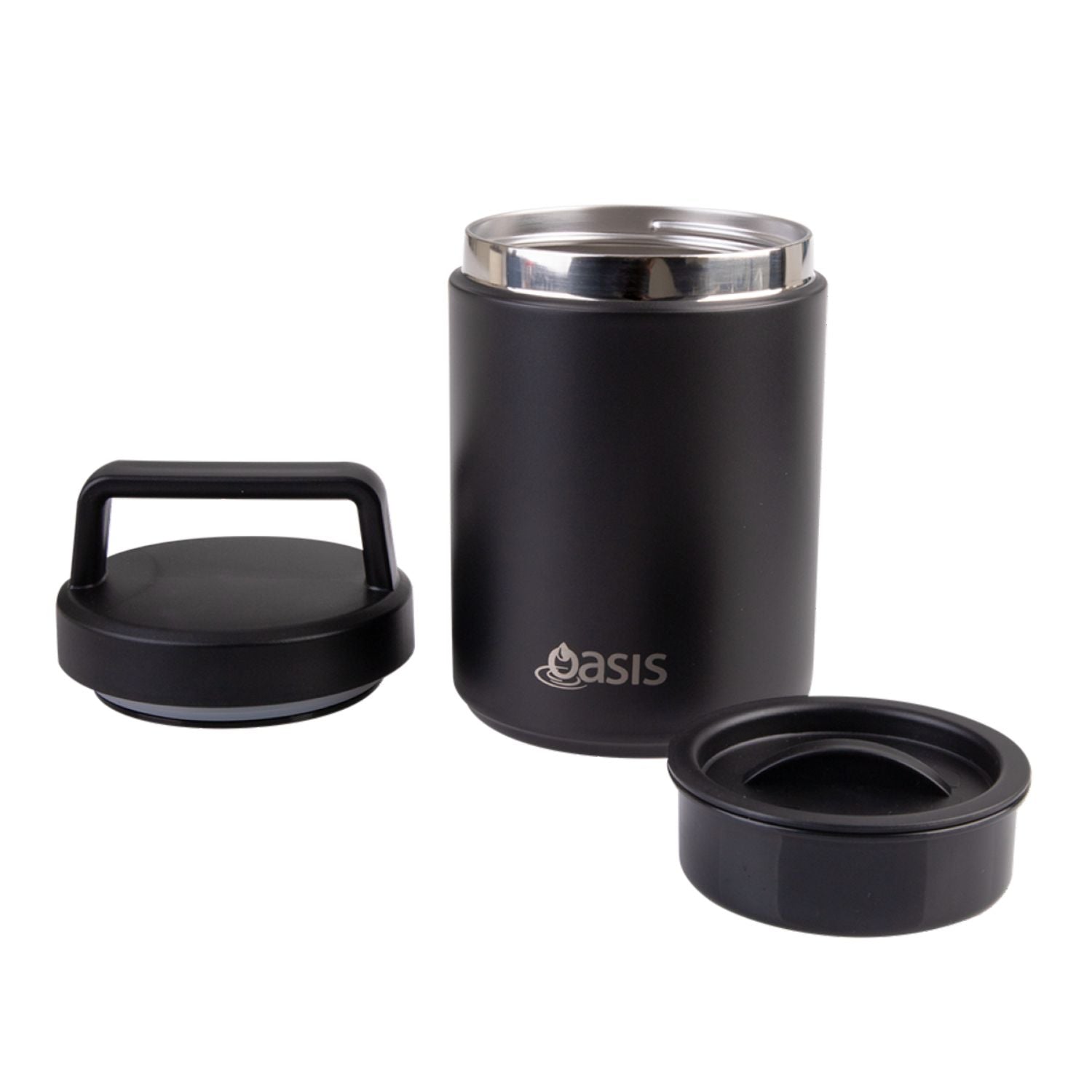 Oasis Stainless Steel Insulated Dual Compartment Food Flask with Handle 480ML - Black