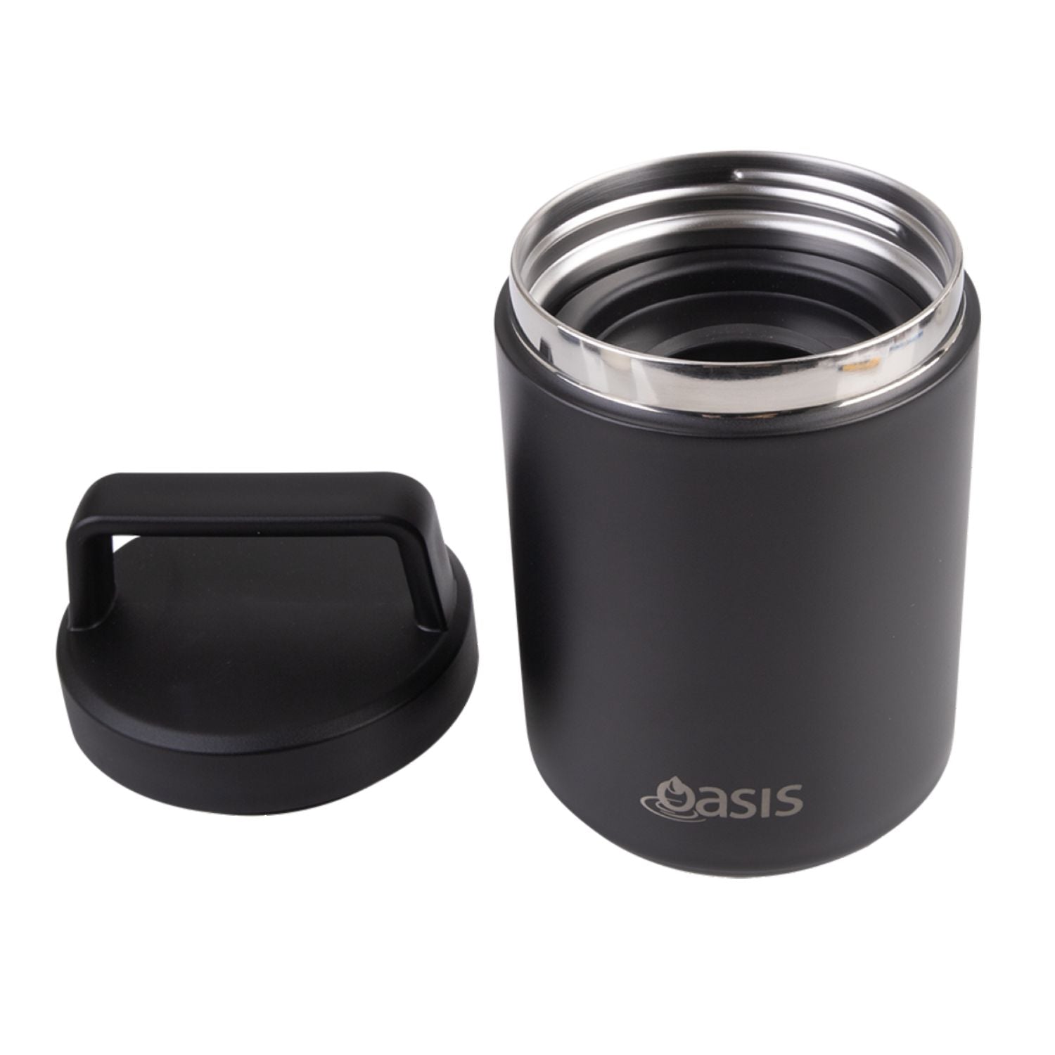 Oasis Stainless Steel Insulated Dual Compartment Food Flask with Handle 480ML - Black