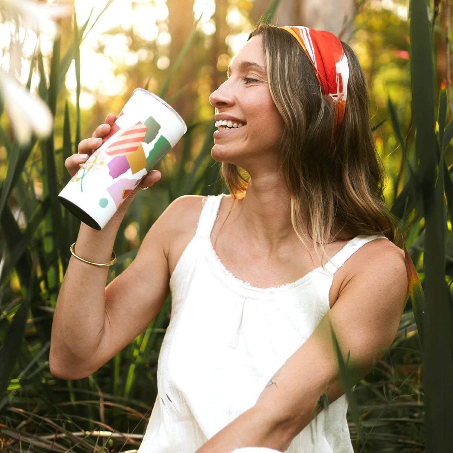 STTOKE Leah Summer Blooms Leakproof Ceramic Insulated Cup 12oz - White