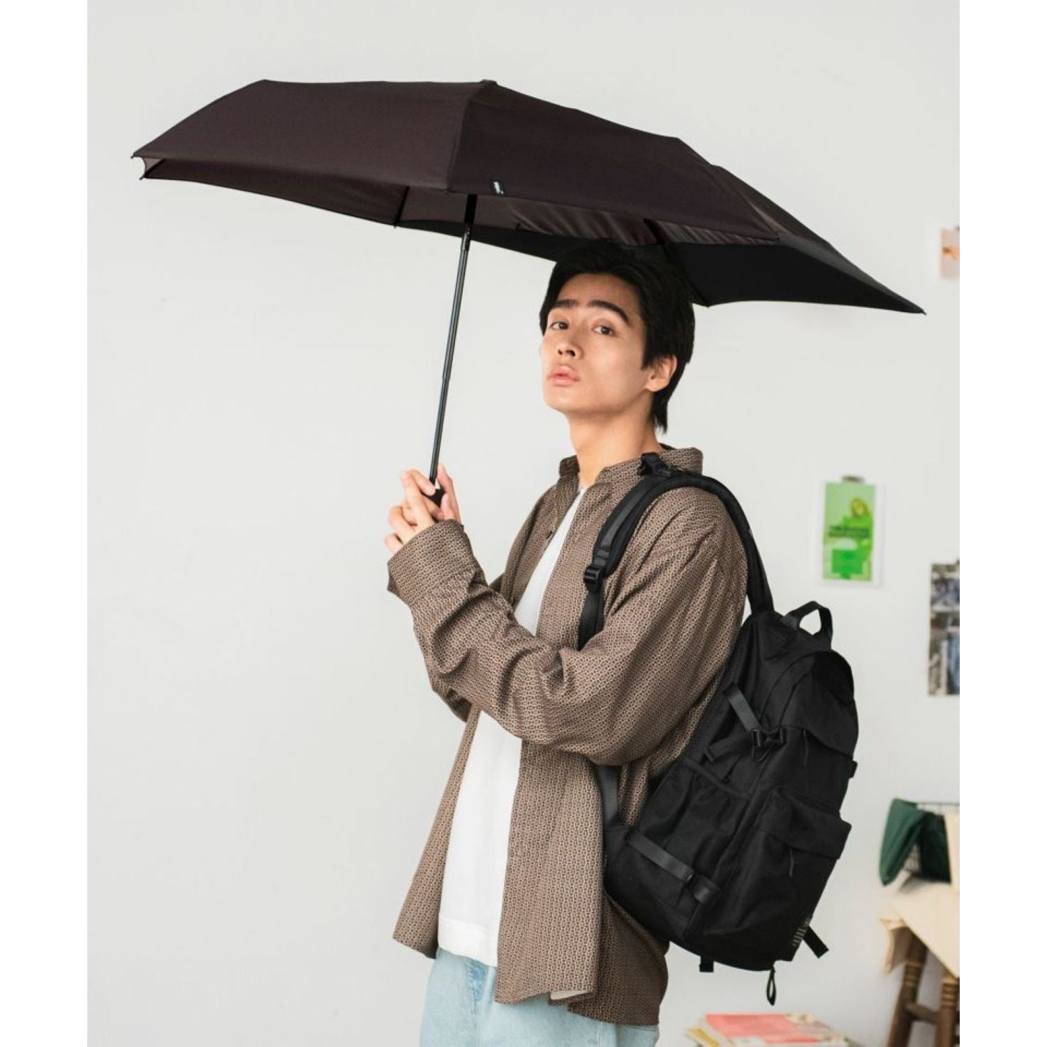WPC UX Back Protect UV Protection Water Repellent Folding Umbrella 55cm (Brown X Black)