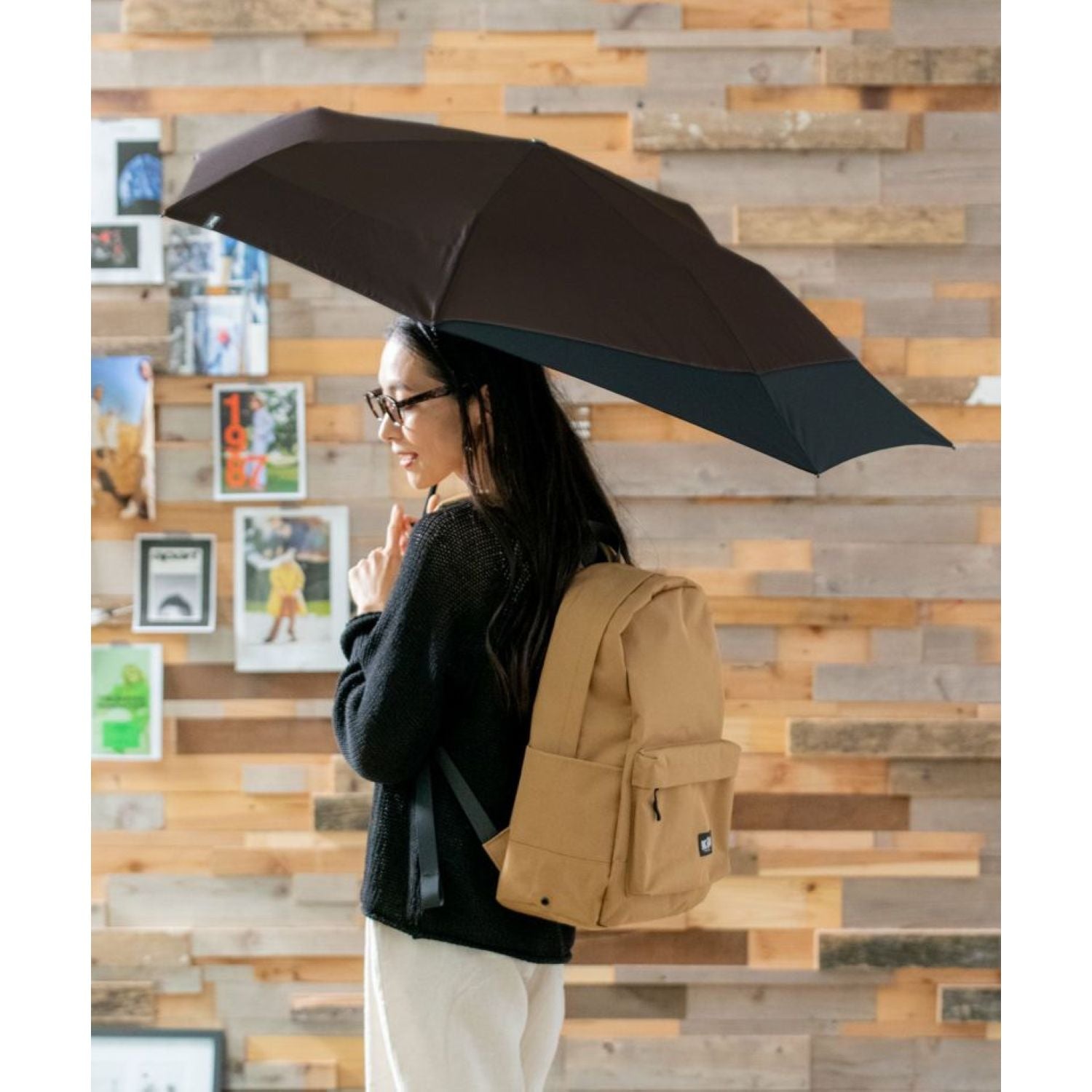 WPC UX Back Protect UV Protection Water Repellent Folding Umbrella 55cm (Brown X Black)