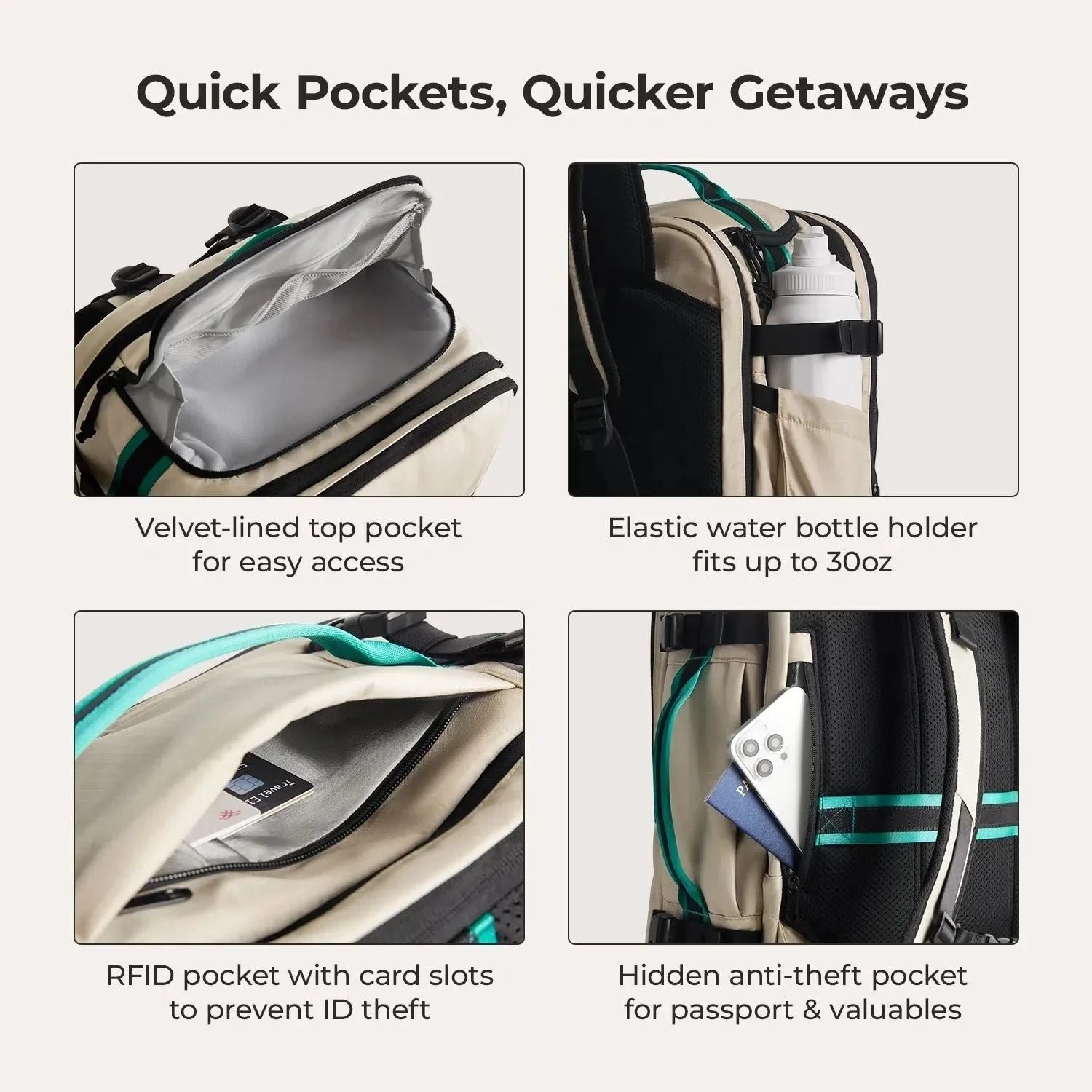 Bagsmart Blast Pro Quick Access Carry On Travel Backpack 40L (Beige)