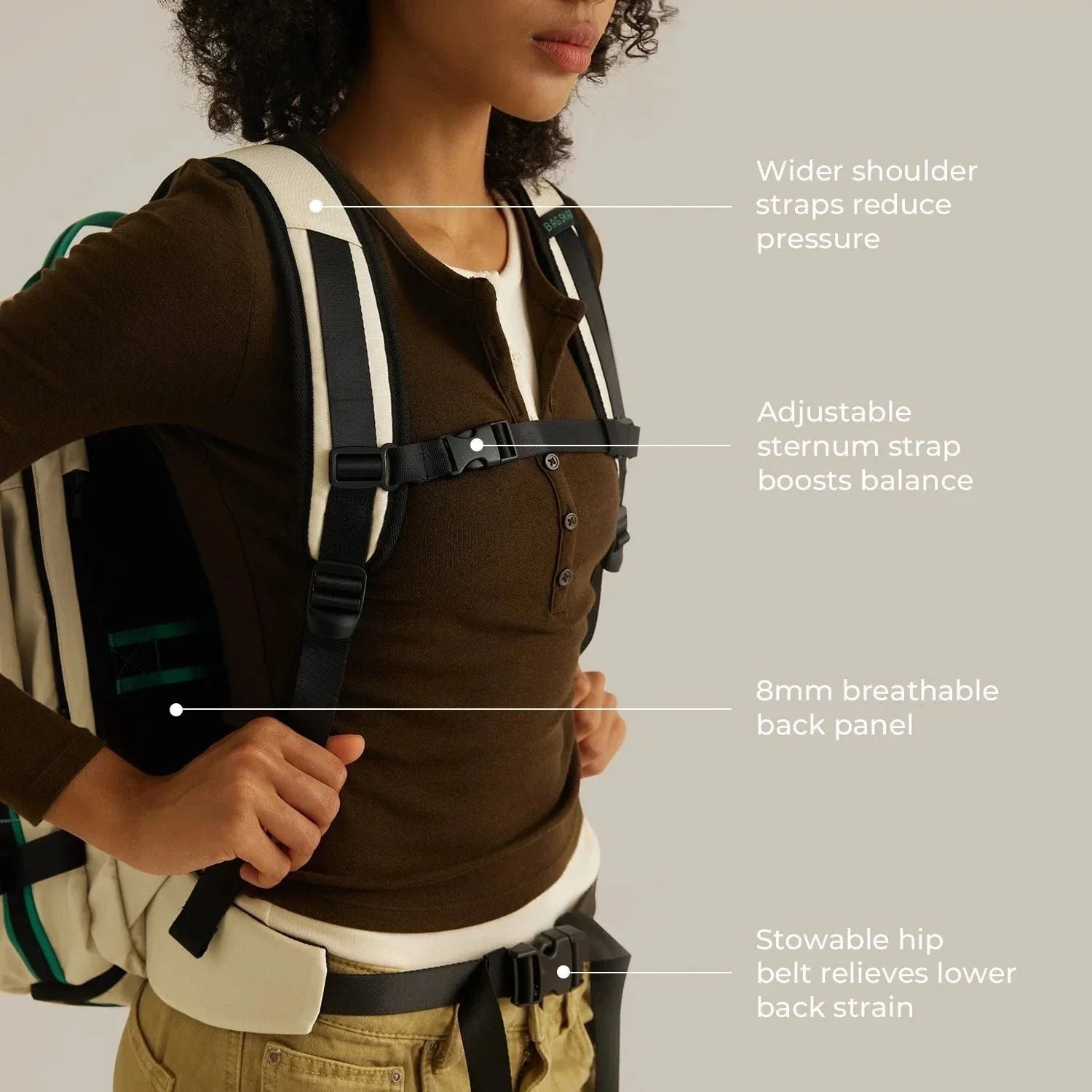 Bagsmart Blast Pro Quick Access Carry On Travel Backpack 40L (Beige)